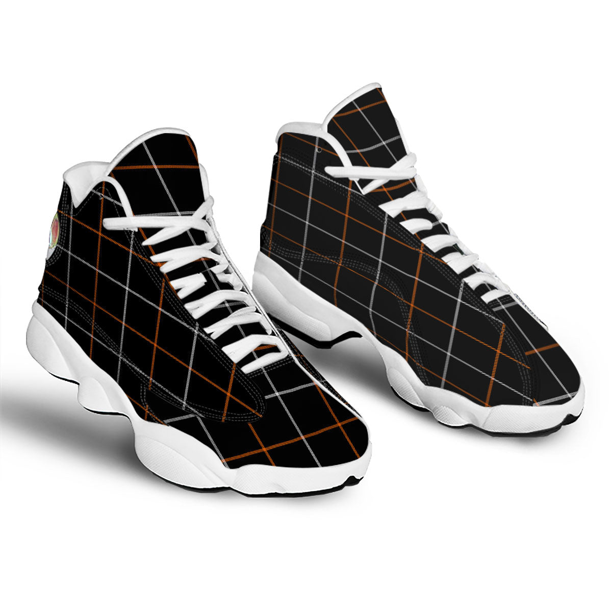 Tattersall Black Halloween Print Pattern White Basketball Shoes-grizzshop