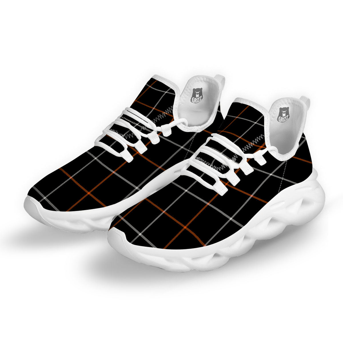 Tattersall Black Halloween Print Pattern White Running Shoes-grizzshop