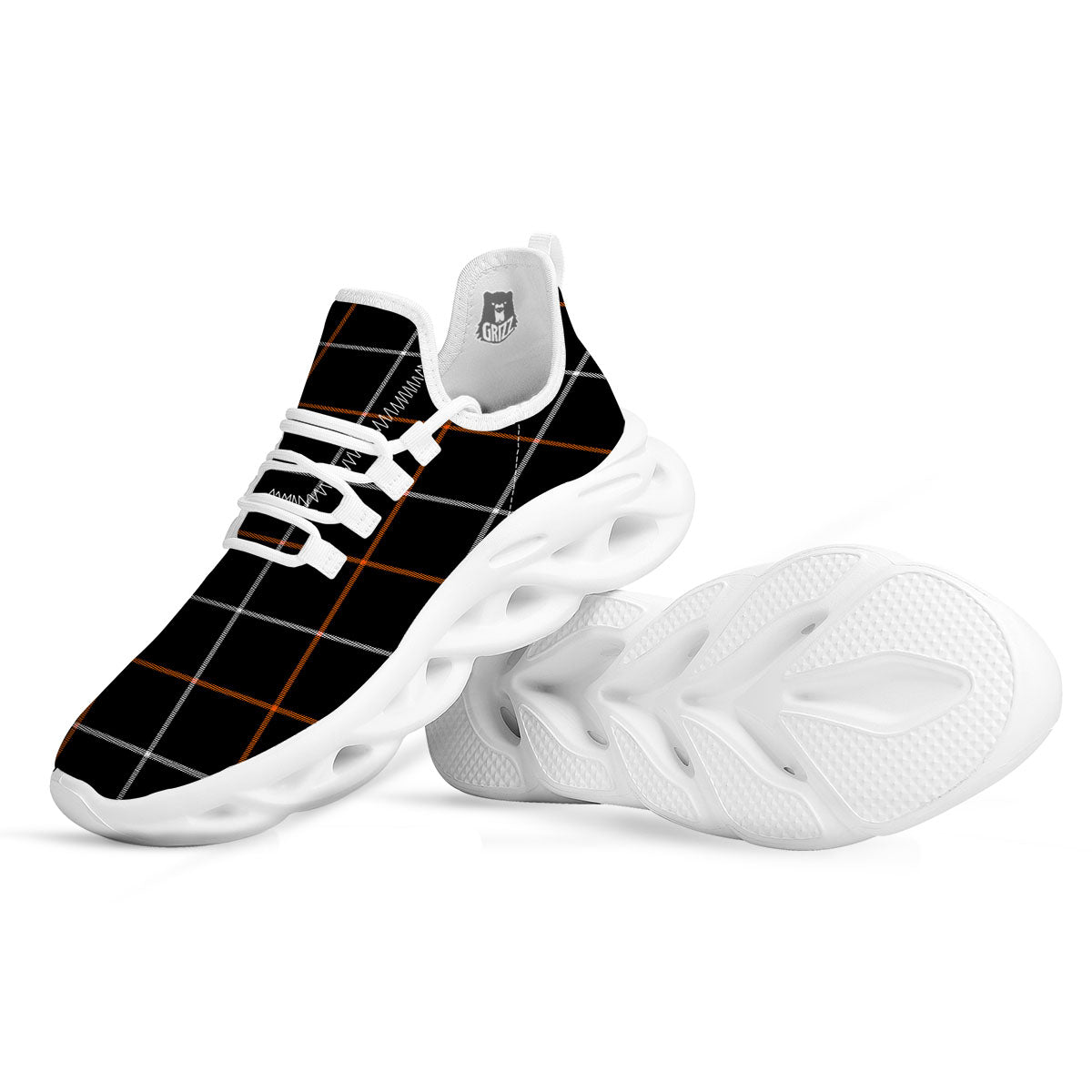 Tattersall Black Halloween Print Pattern White Running Shoes-grizzshop