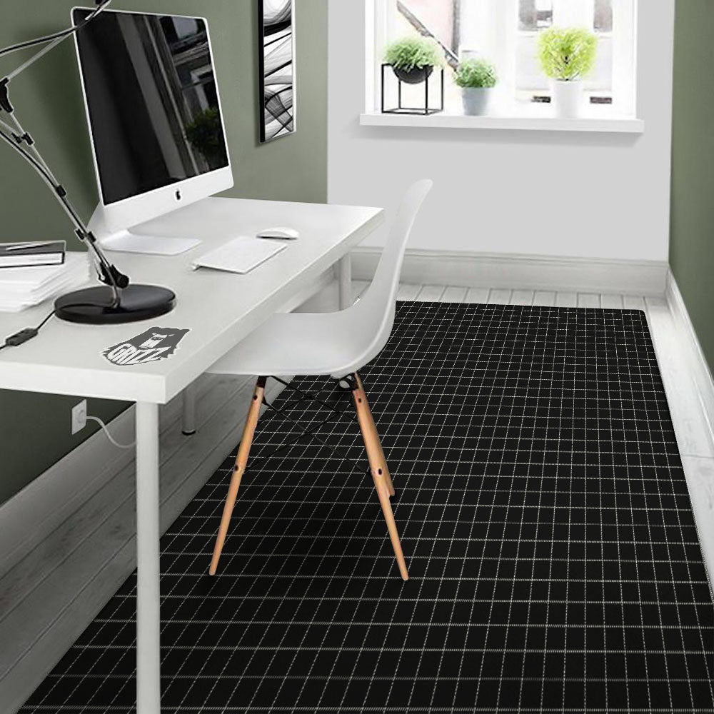 Tattersall Black Print Pattern Floor Mat-grizzshop