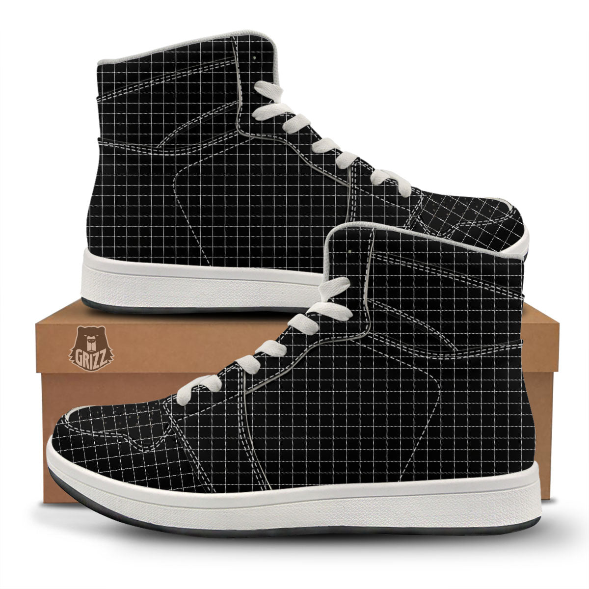 Tattersall Black Print Pattern High Top Sneakers-grizzshop