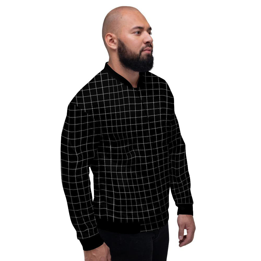 Tattersall Black Print Pattern Men's Bomber Jacket-grizzshop