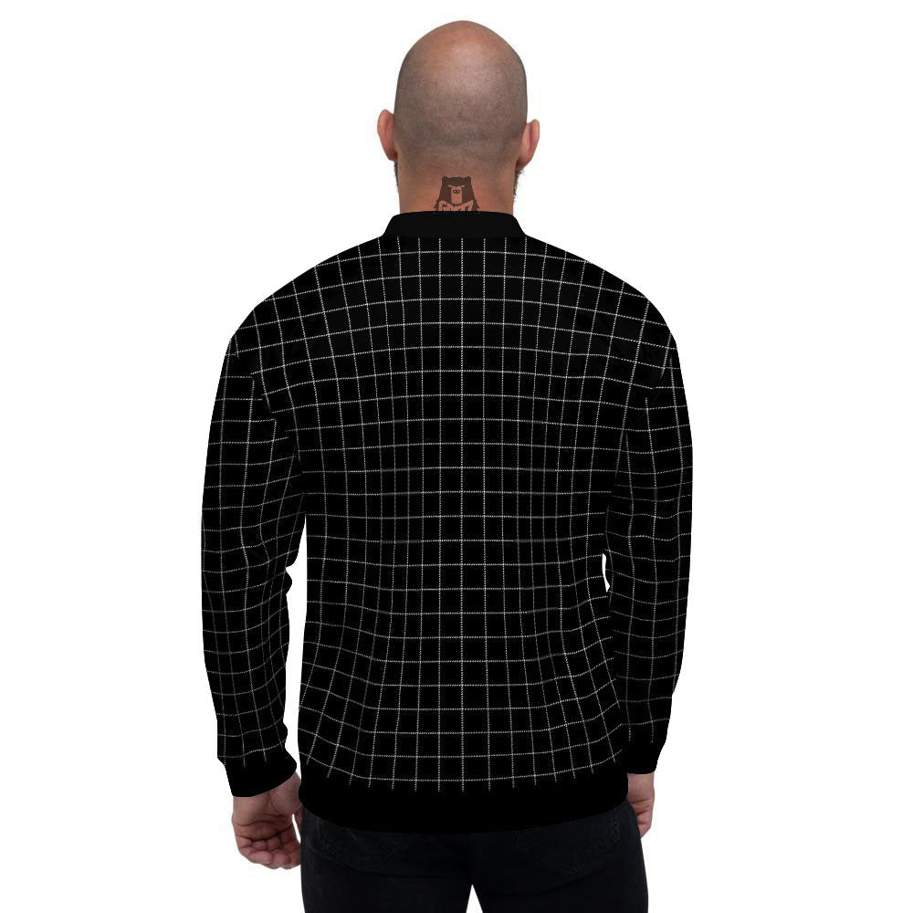 Tattersall Black Print Pattern Men's Bomber Jacket-grizzshop