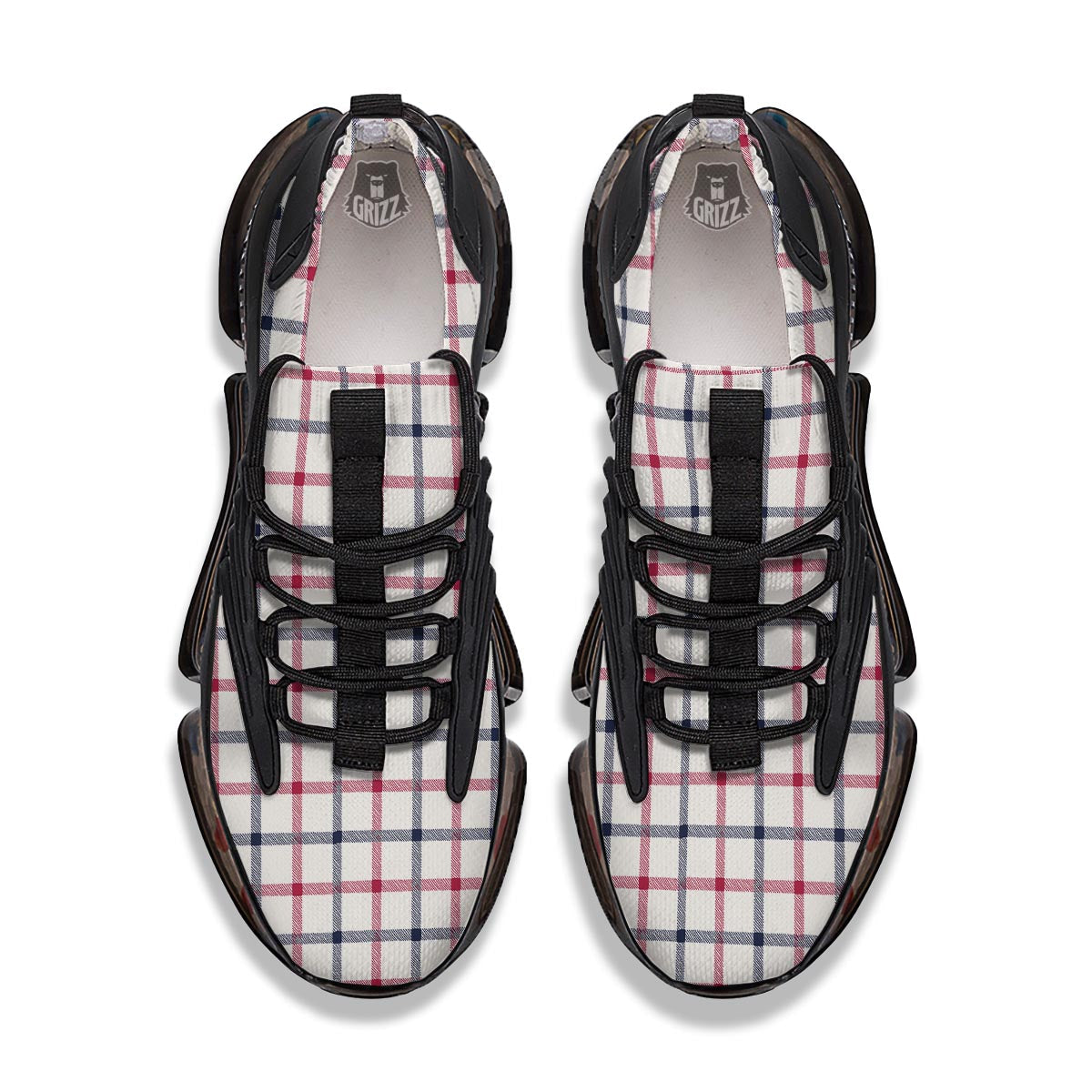 Tattersall Blue And Red Print Pattern Black Gym Shoes-grizzshop