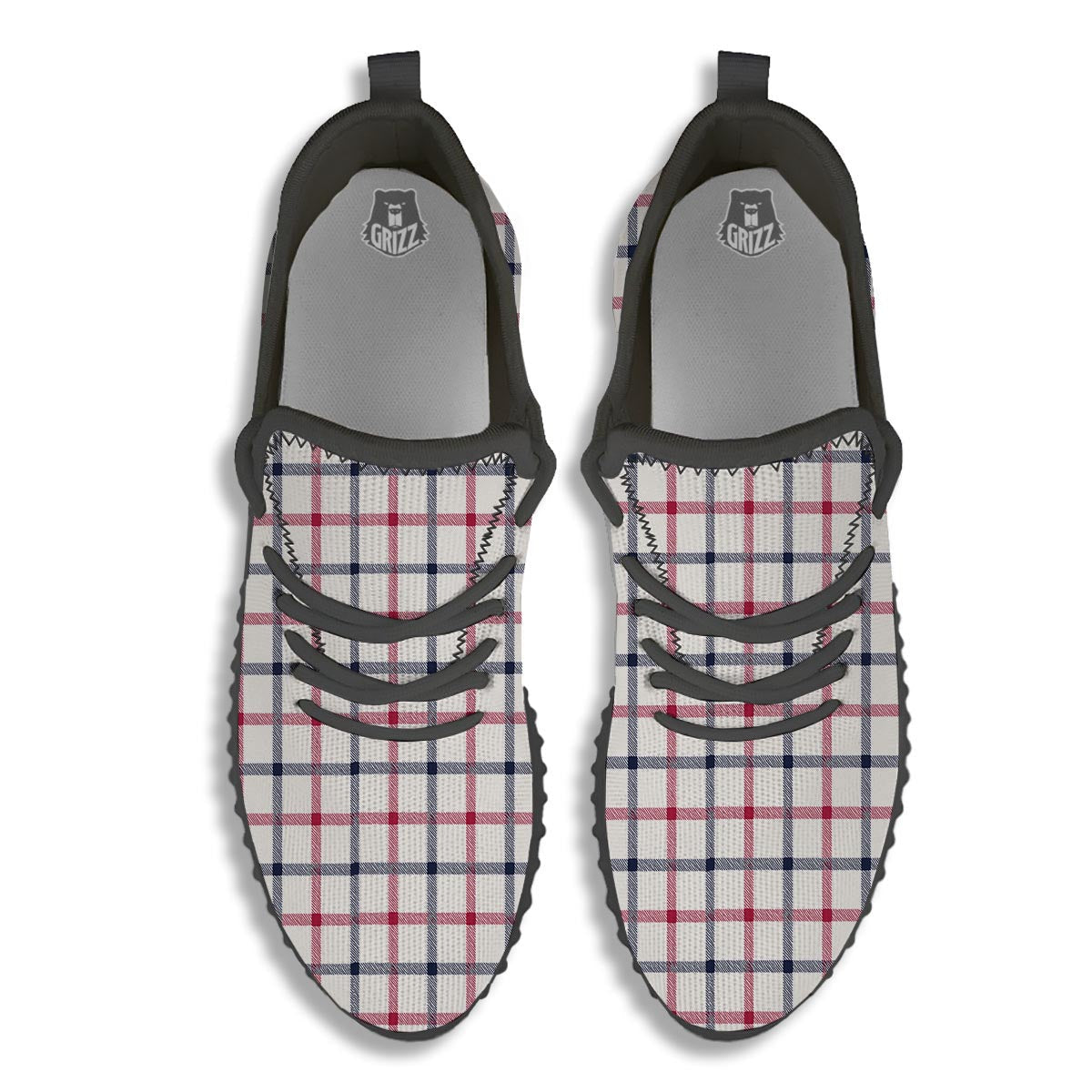 Tattersall Blue And Red Print Pattern Black Walking Shoes-grizzshop