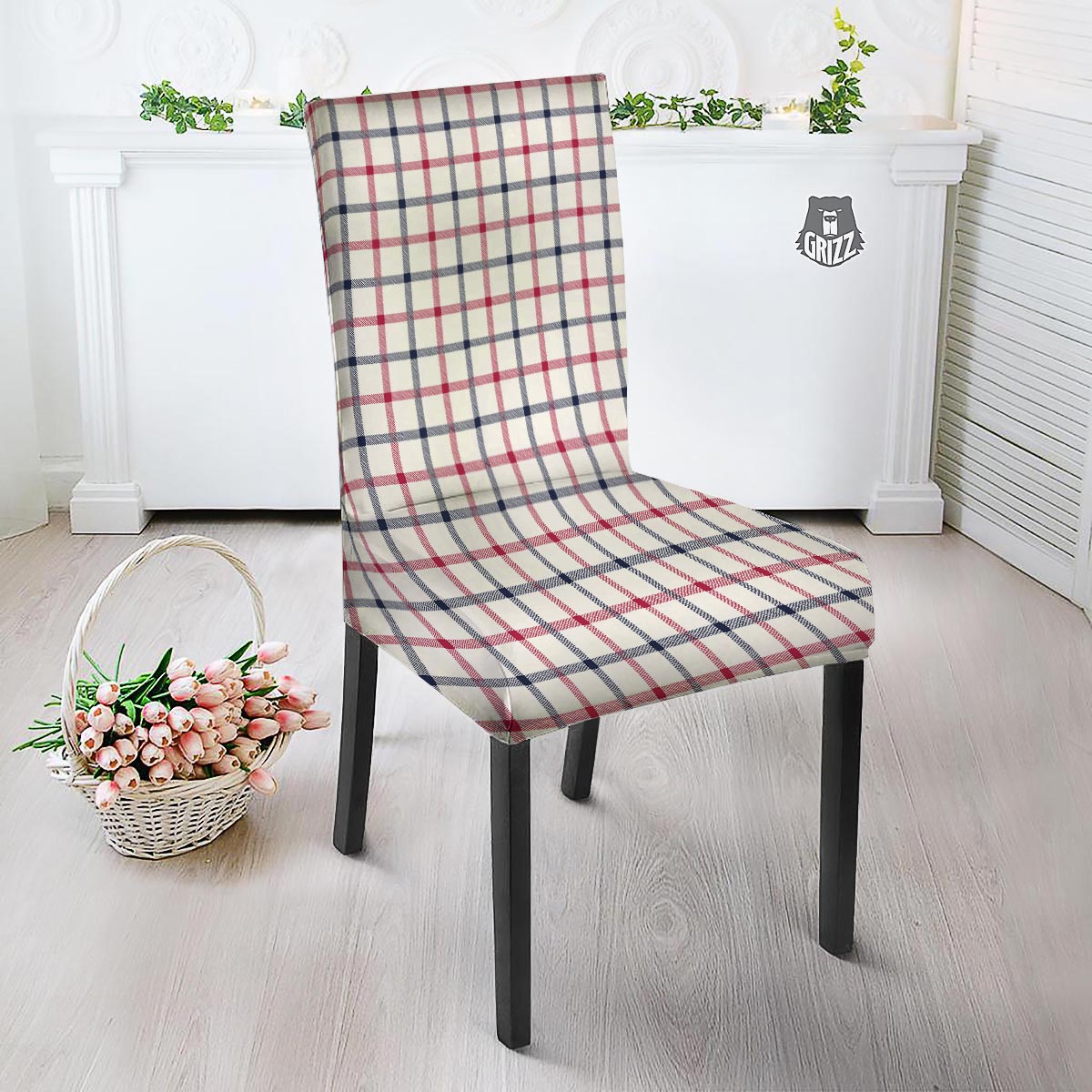 Tattersall Blue And Red Print Pattern Dining Chair Slipcover-grizzshop