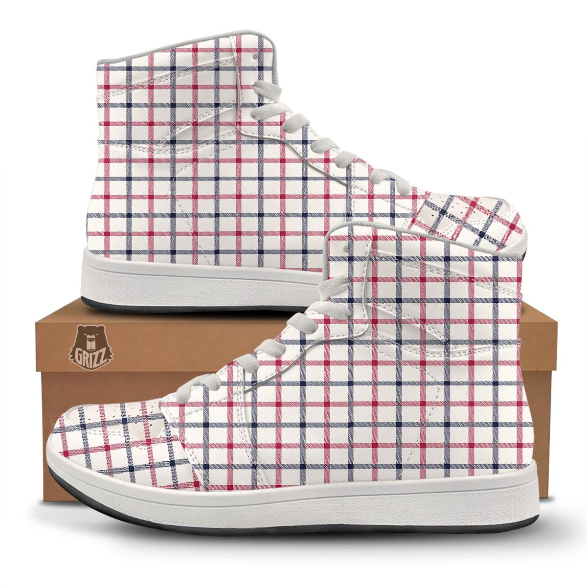 Tattersall Blue And Red Print Pattern High Top Sneakers-grizzshop