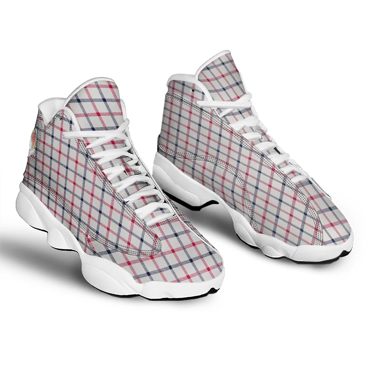 Tattersall Blue And Red Print Pattern White Basketball Shoes-grizzshop