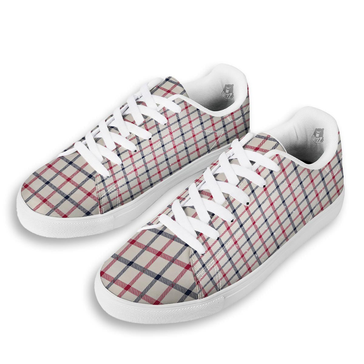 Tattersall Blue And Red Print Pattern White Low Top Sneakers-grizzshop