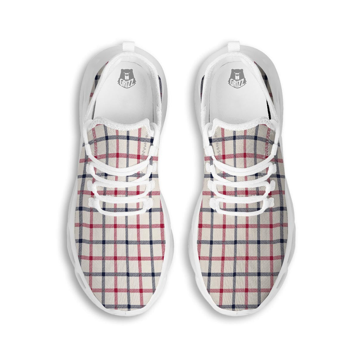 Tattersall Blue And Red Print Pattern White Running Shoes-grizzshop