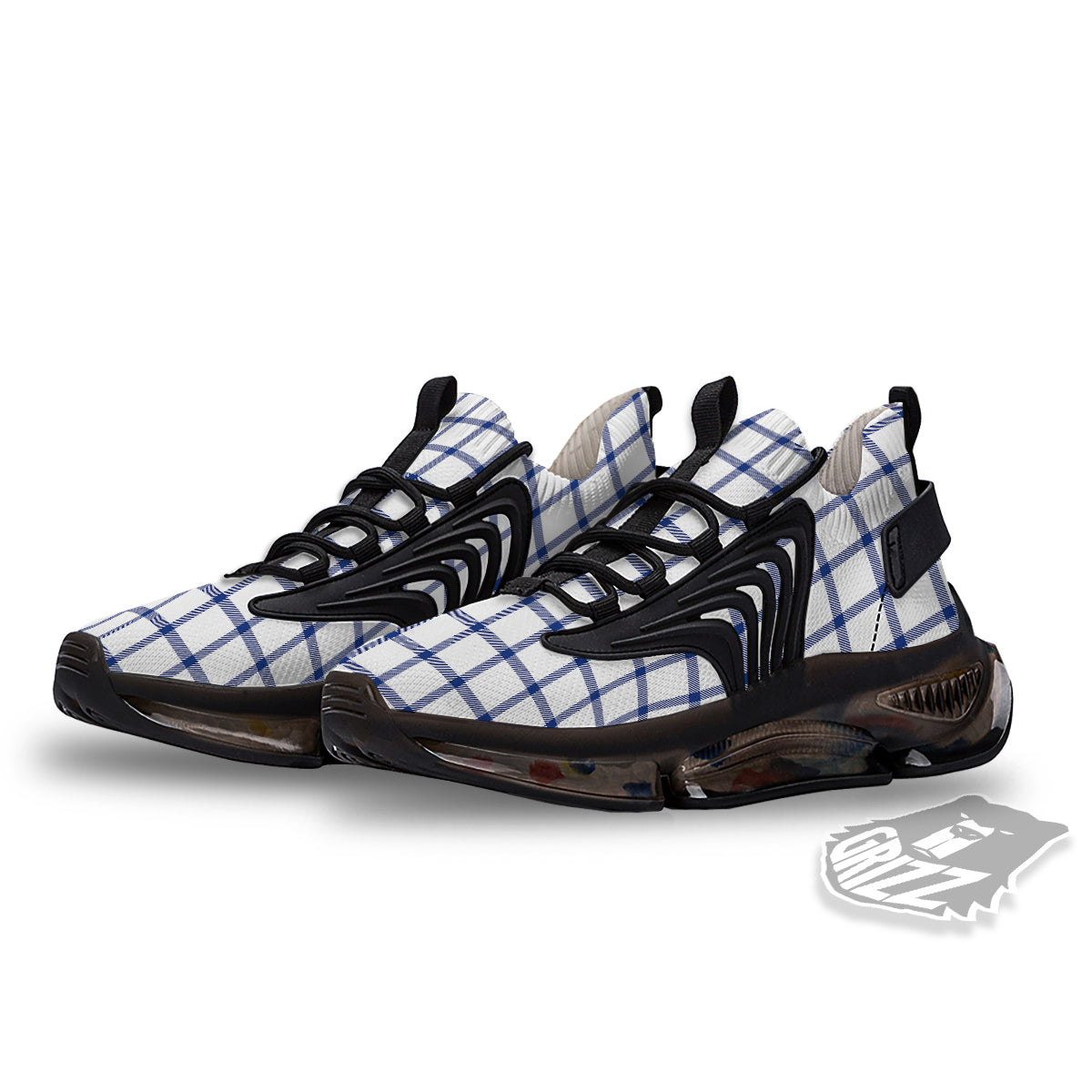 Tattersall Blue And White Print Pattern Black Gym Shoes-grizzshop