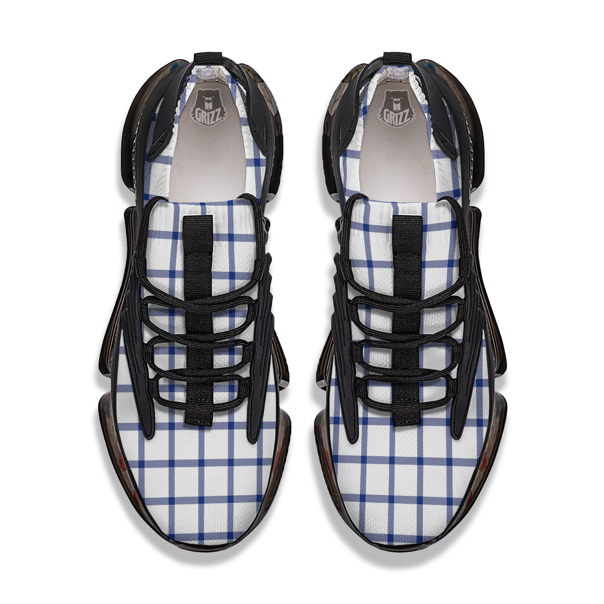 Tattersall Blue And White Print Pattern Black Gym Shoes-grizzshop