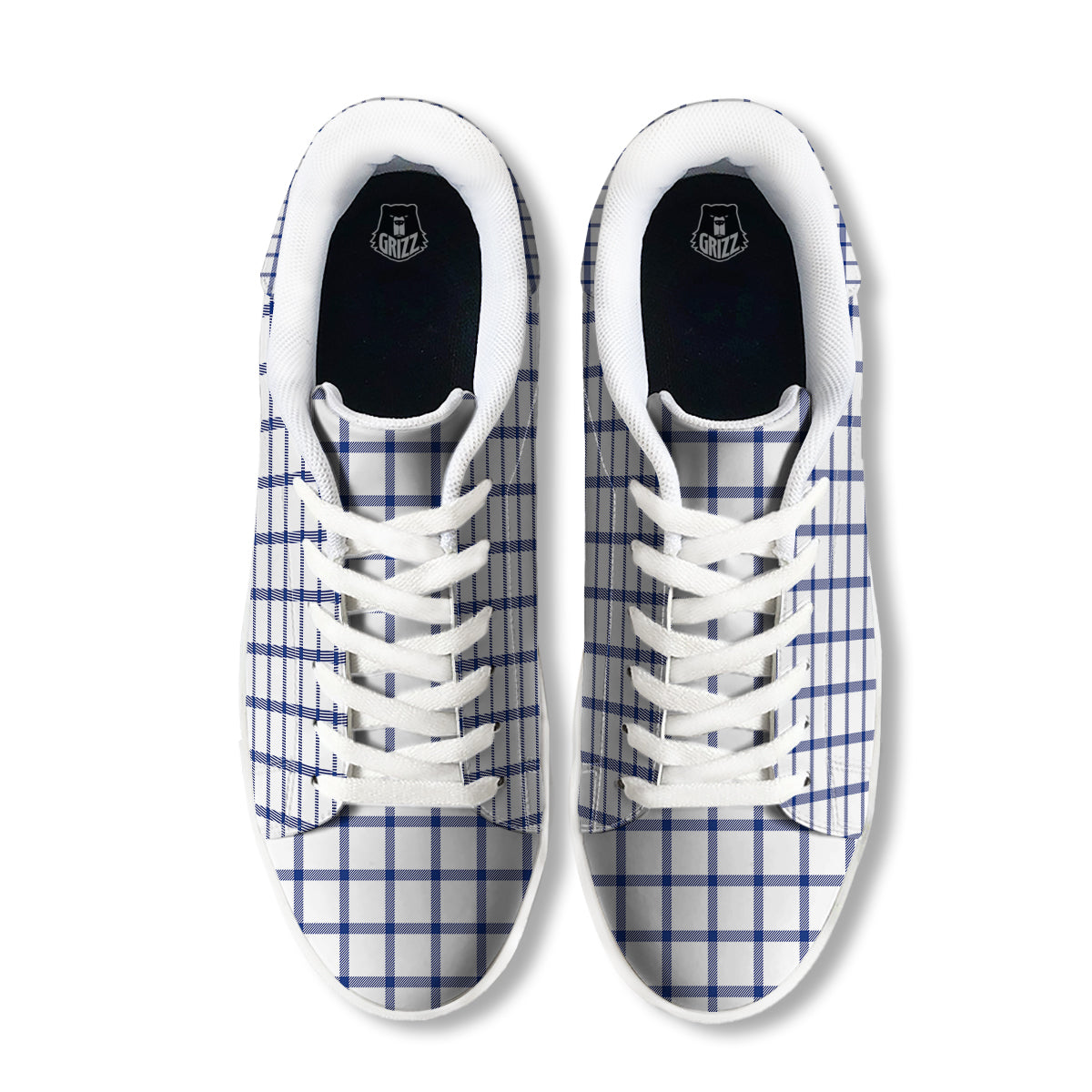 Tattersall Blue And White Print Pattern White Low Top Sneakers-grizzshop