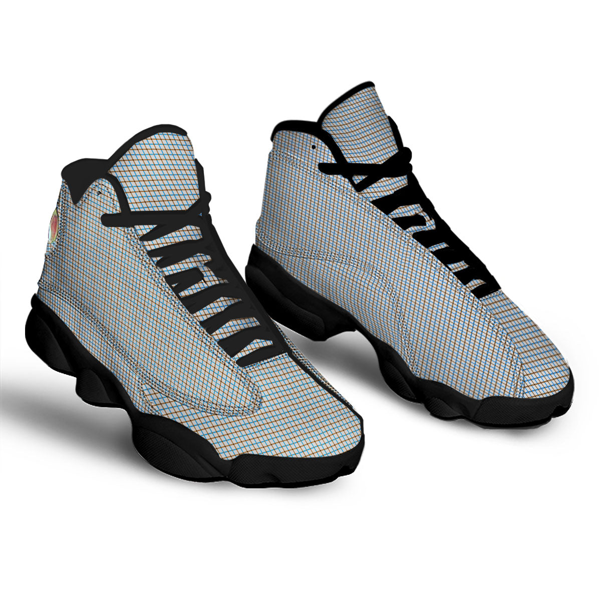 Tattersall Brown And Blue Print Pattern Black Basketball Shoes-grizzshop