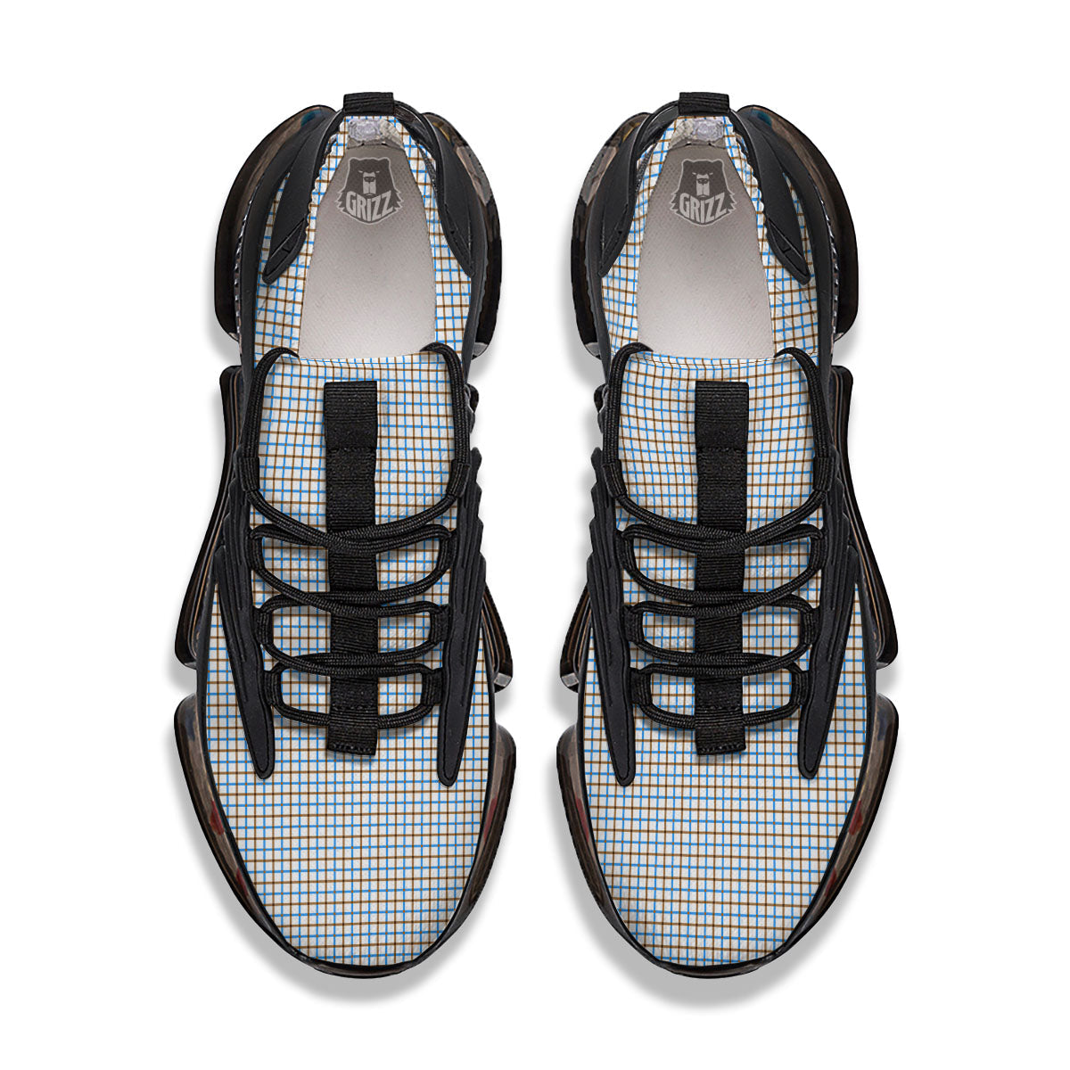 Tattersall Brown And Blue Print Pattern Black Gym Shoes-grizzshop