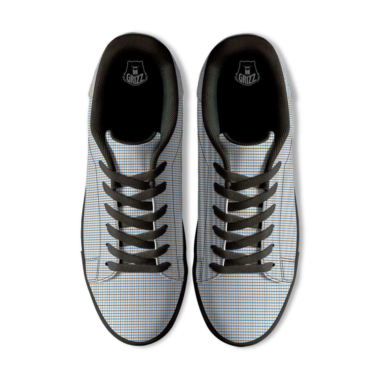 Tattersall Brown And Blue Print Pattern Black Low Top Sneakers-grizzshop