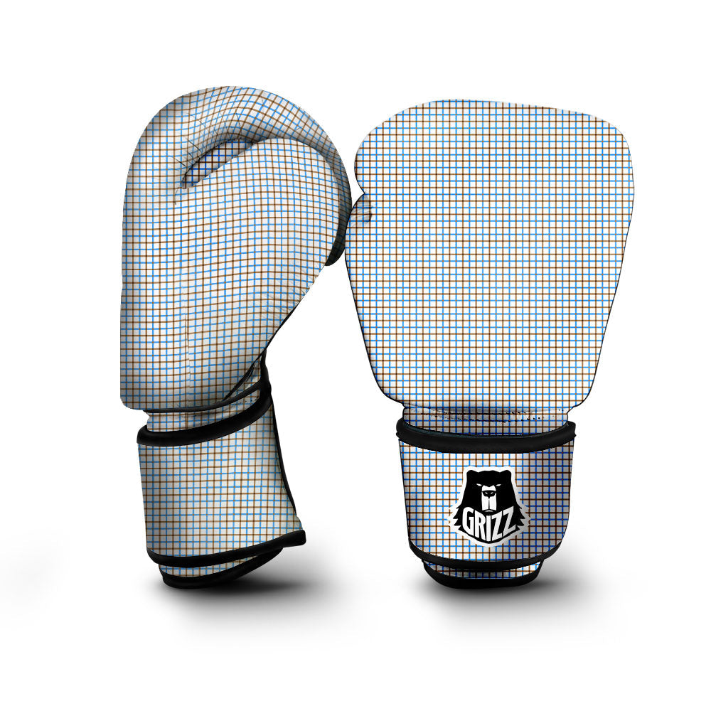 Tattersall Brown And Blue Print Pattern Boxing Gloves-grizzshop