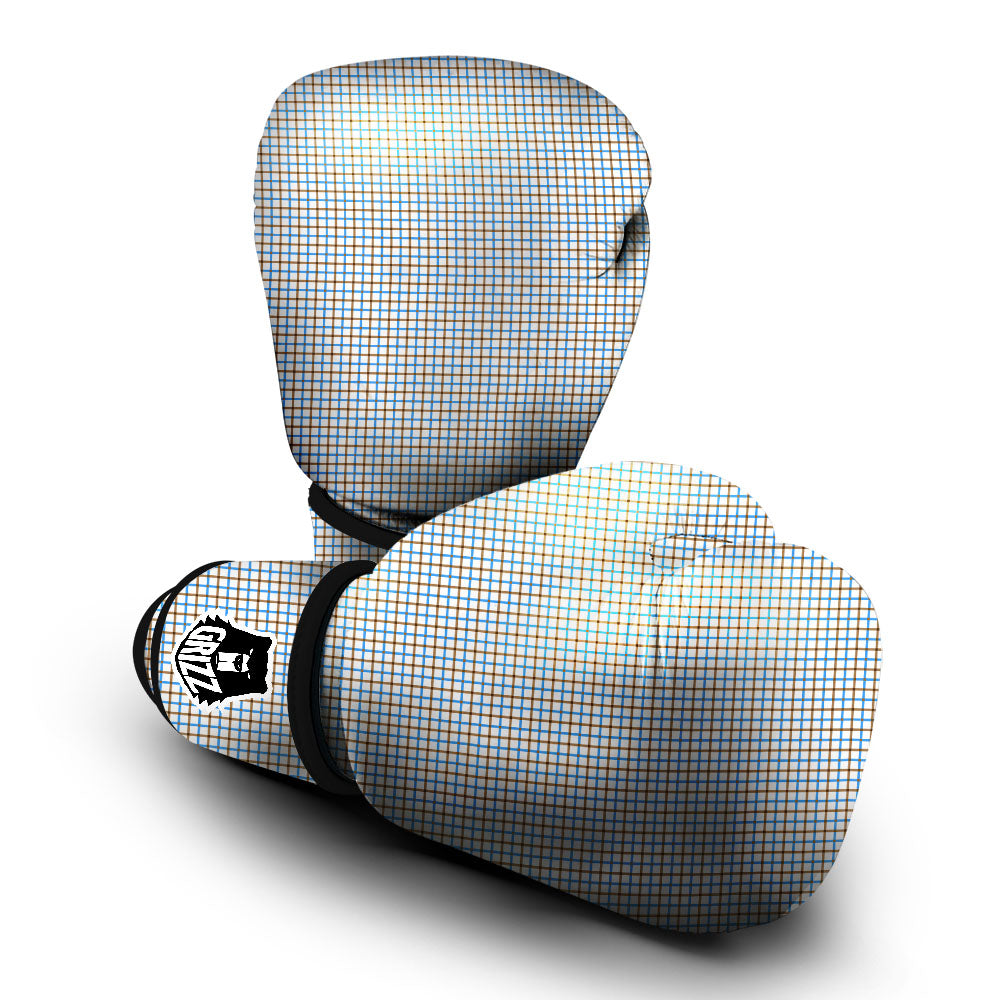Tattersall Brown And Blue Print Pattern Boxing Gloves-grizzshop