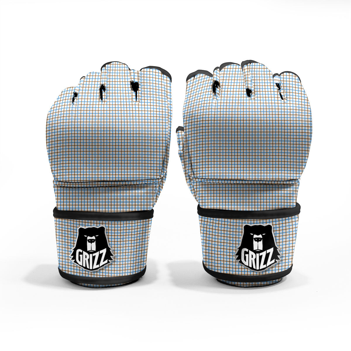 Tattersall Brown And Blue Print Pattern MMA Gloves-grizzshop