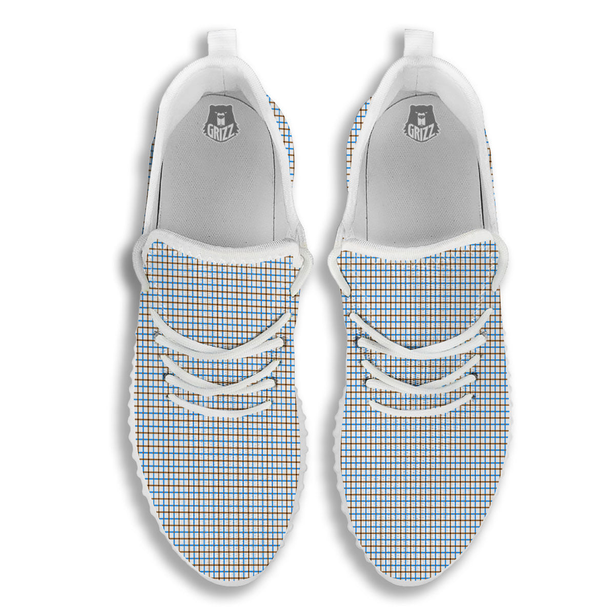 Tattersall Brown And Blue Print Pattern White Walking Shoes-grizzshop