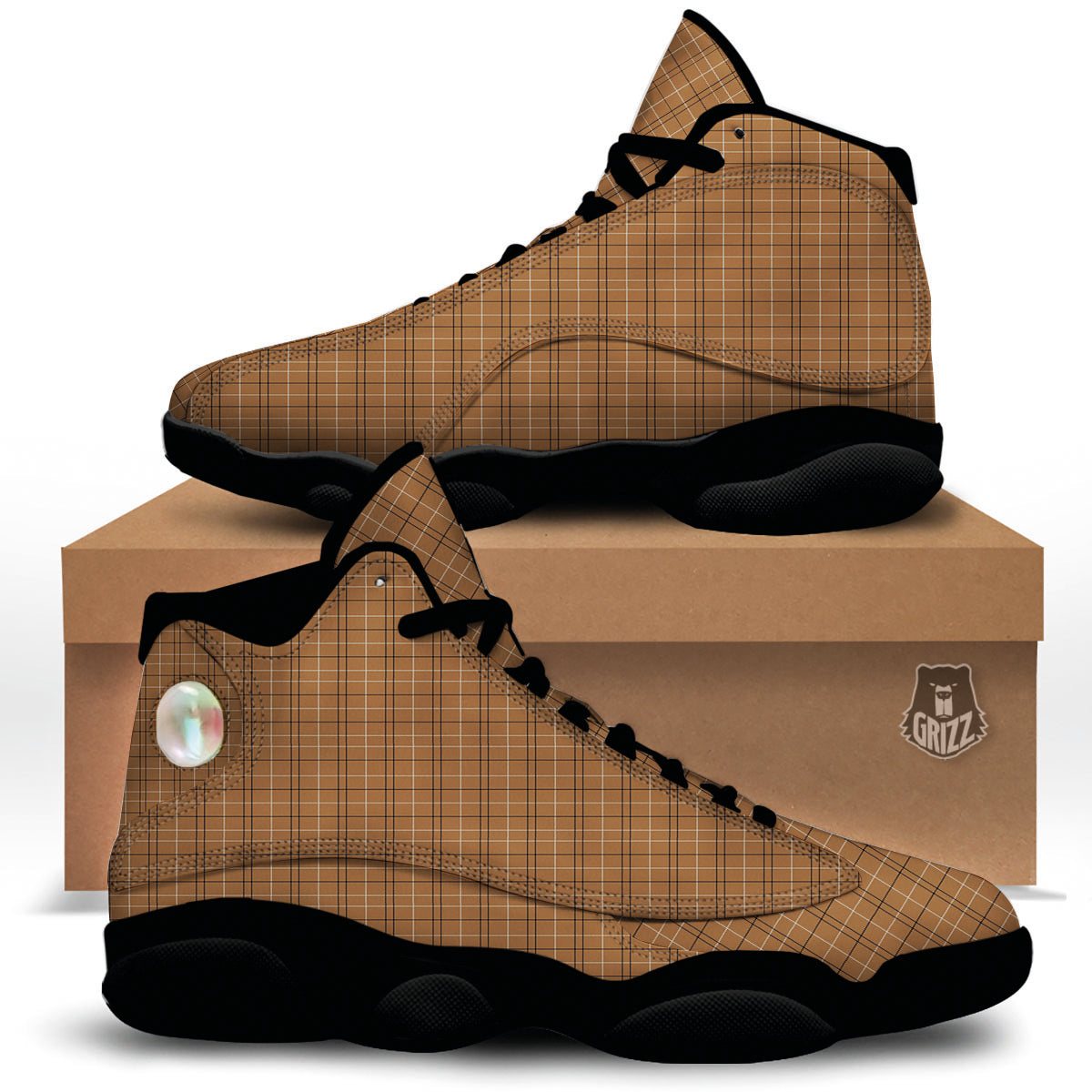 Tattersall Brown Print Pattern Black Basketball Shoes-grizzshop