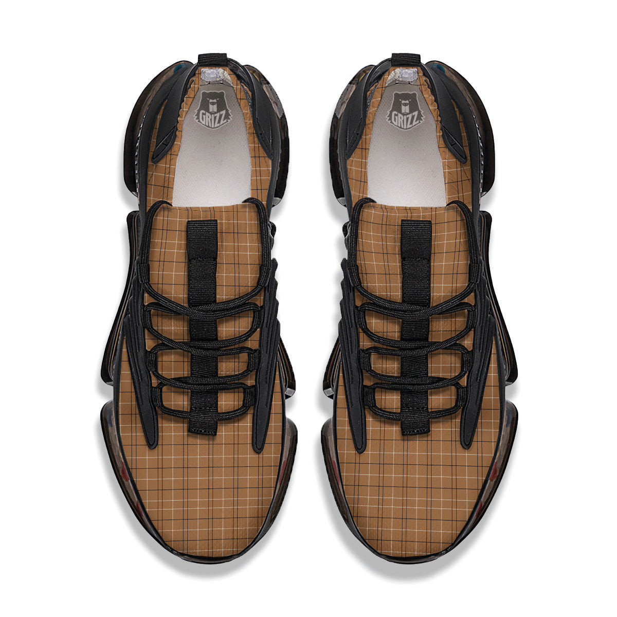 Tattersall Brown Print Pattern Black Gym Shoes-grizzshop