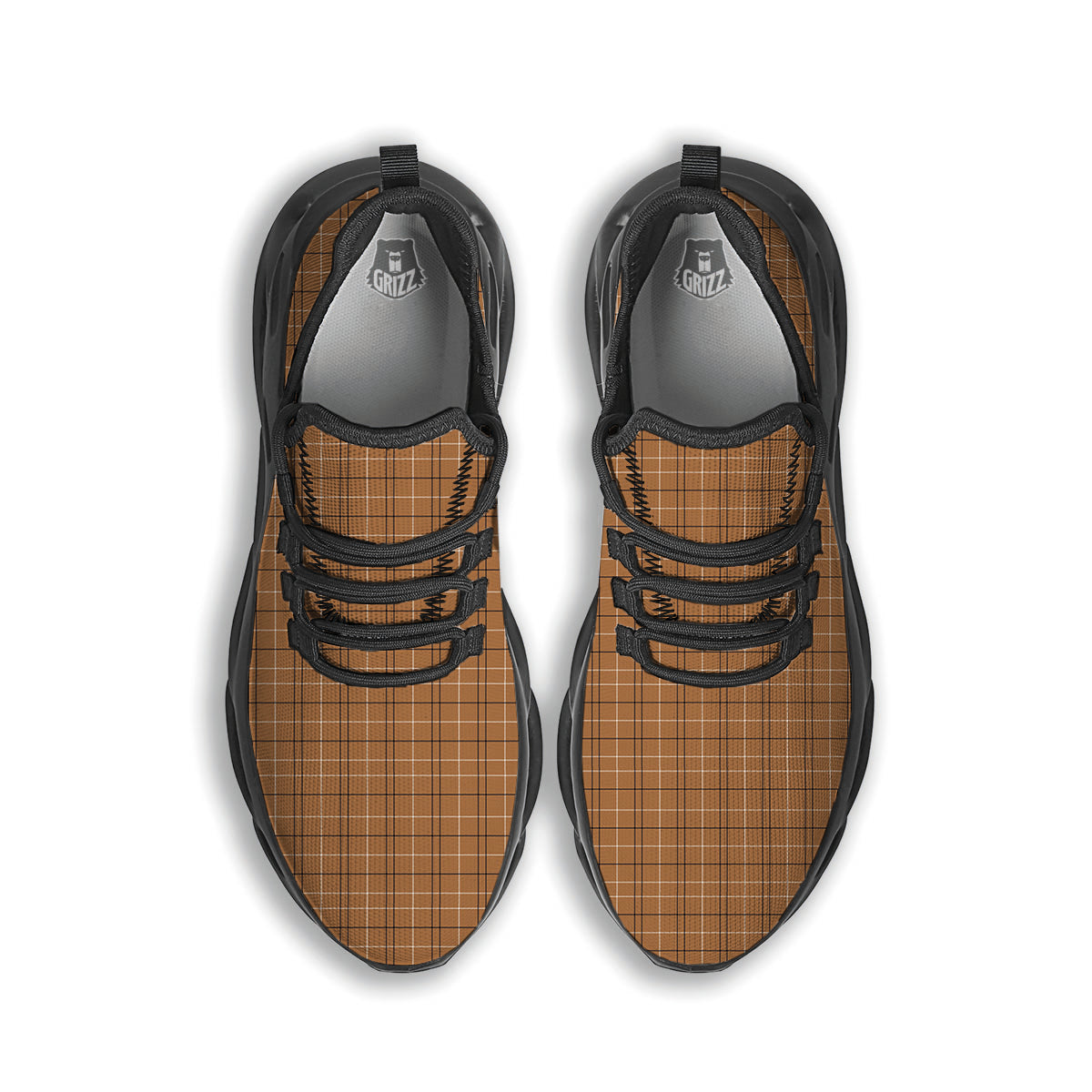 Tattersall Brown Print Pattern Black Running Shoes-grizzshop