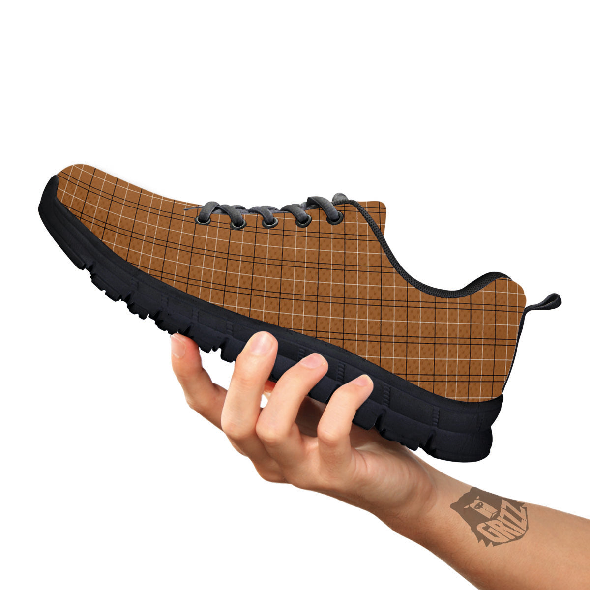 Tattersall Brown Print Pattern Black Sneaker-grizzshop