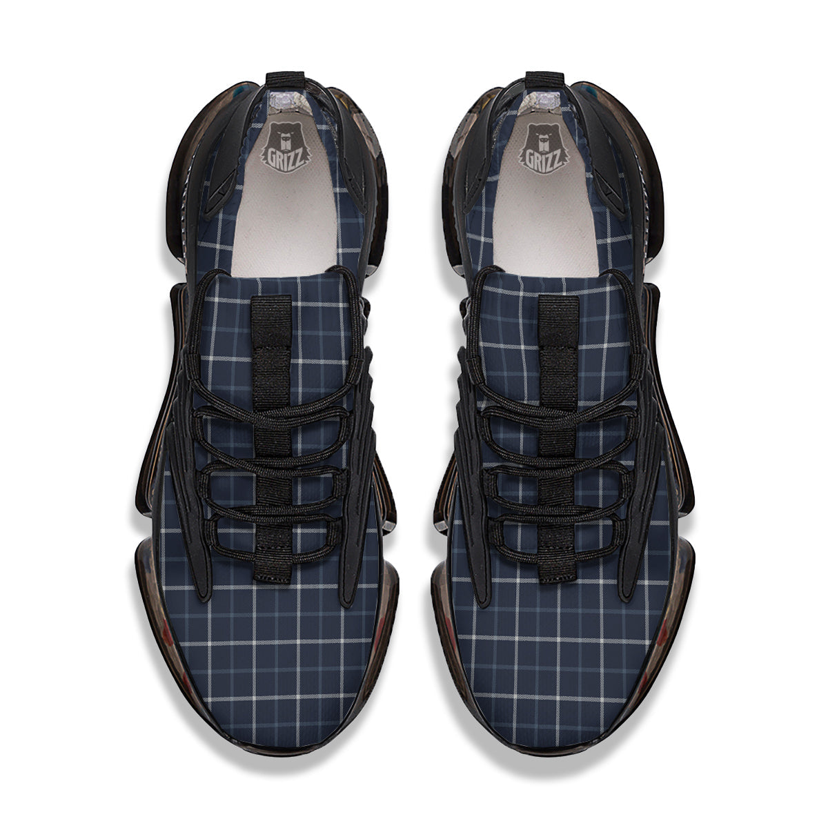 Tattersall Dark Blue Print Pattern Black Gym Shoes-grizzshop