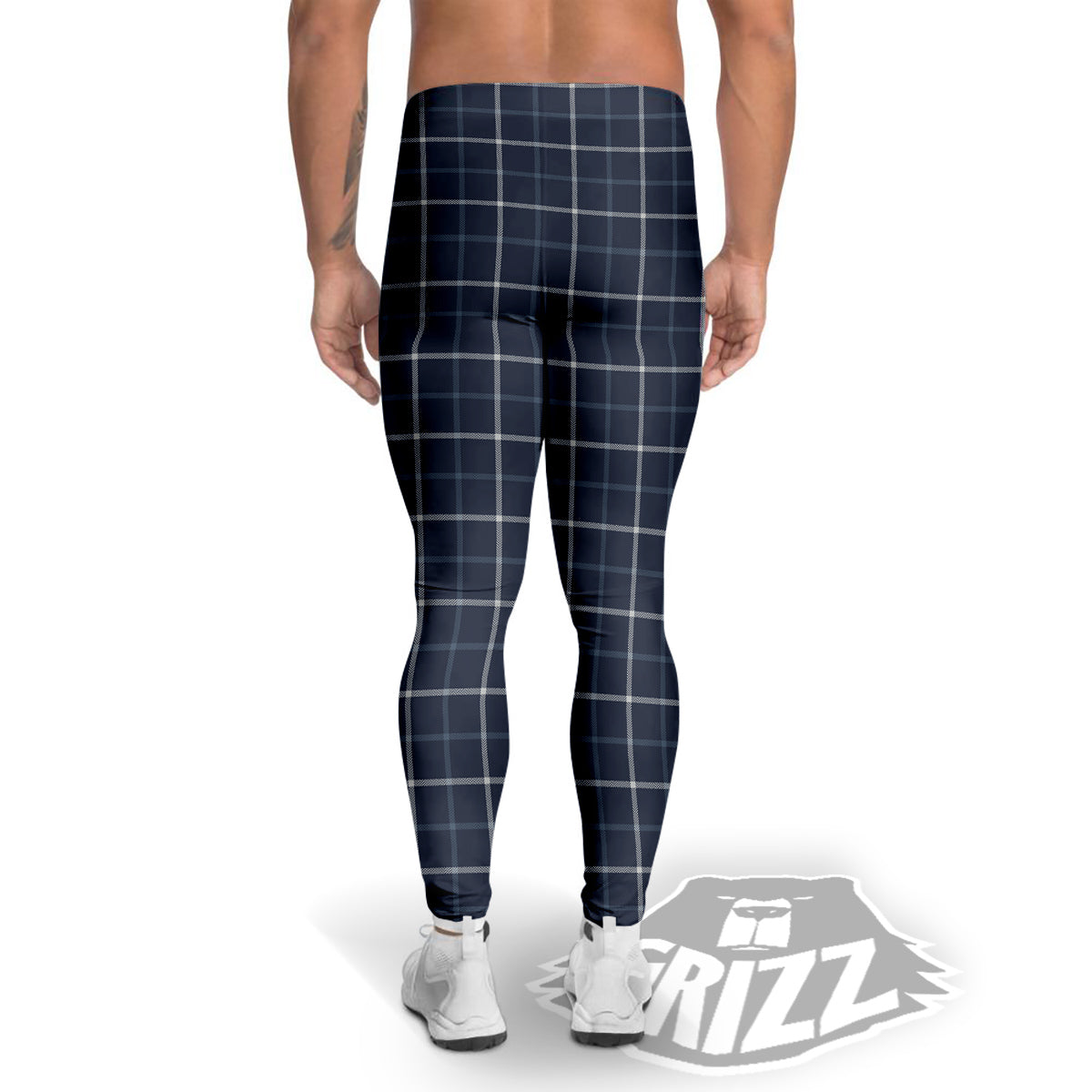 Tattersall Dark Blue Print Pattern Men's Leggings-grizzshop