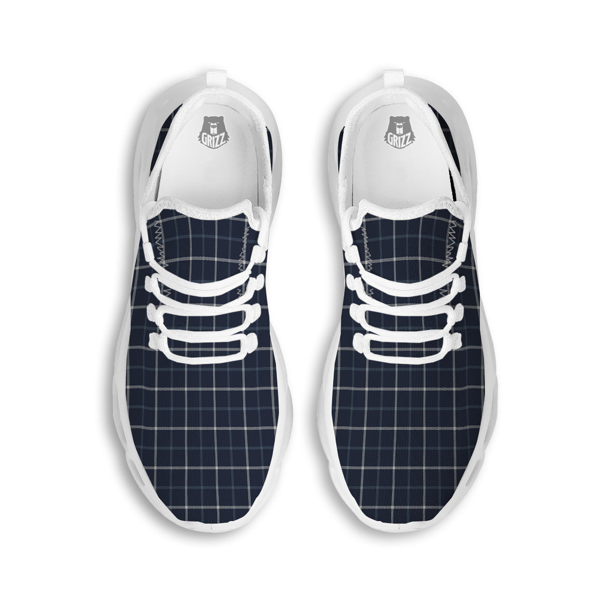 Tattersall Dark Blue Print Pattern White Running Shoes-grizzshop