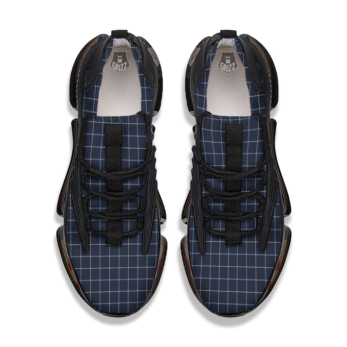 Tattersall Deep Blue Print Pattern Black Gym Shoes-grizzshop