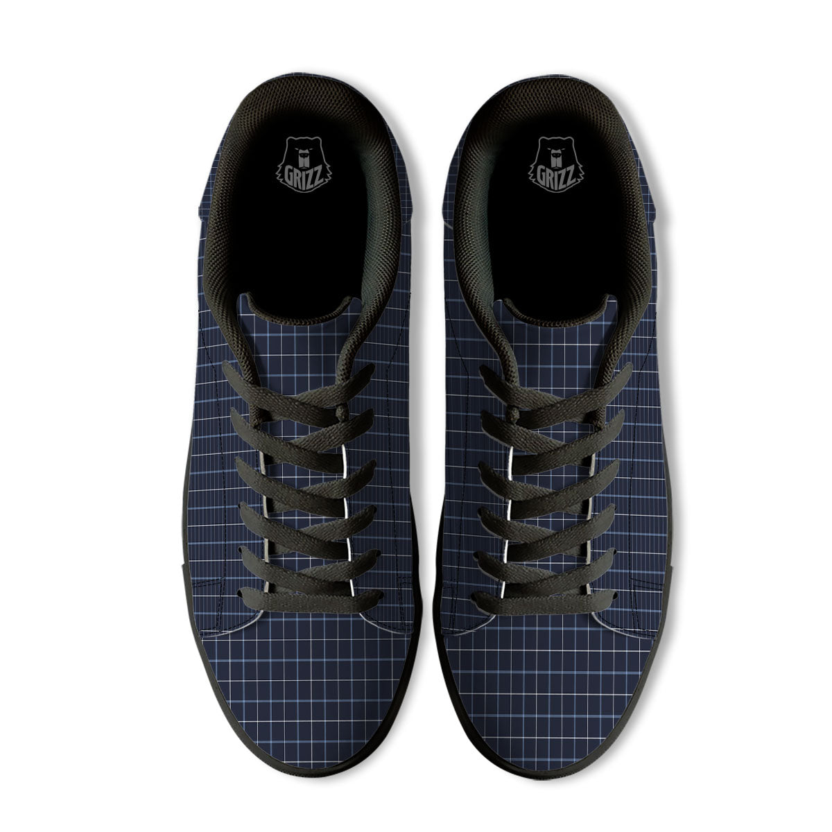 Tattersall Deep Blue Print Pattern Black Low Top Sneakers-grizzshop