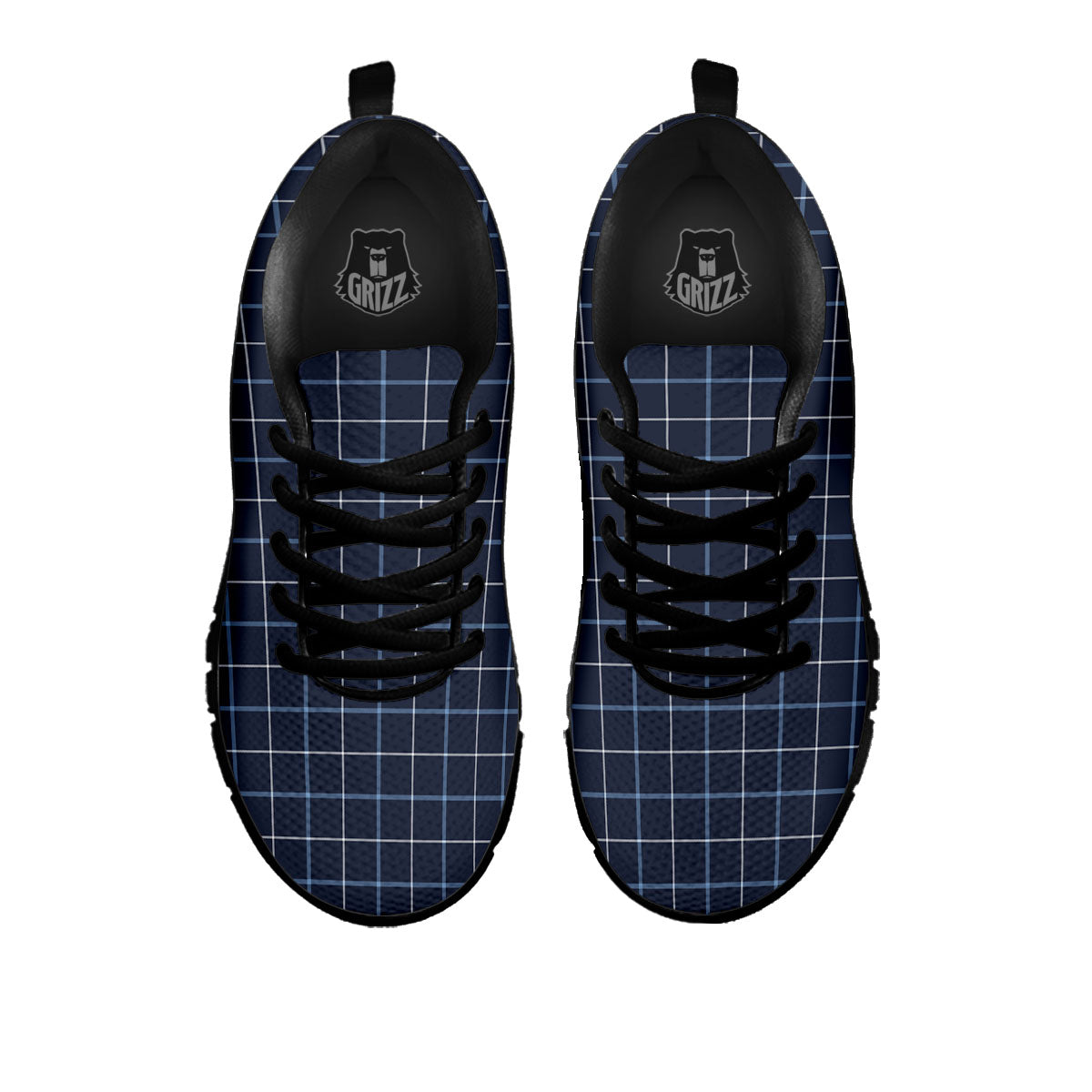 Tattersall Deep Blue Print Pattern Black Sneaker-grizzshop