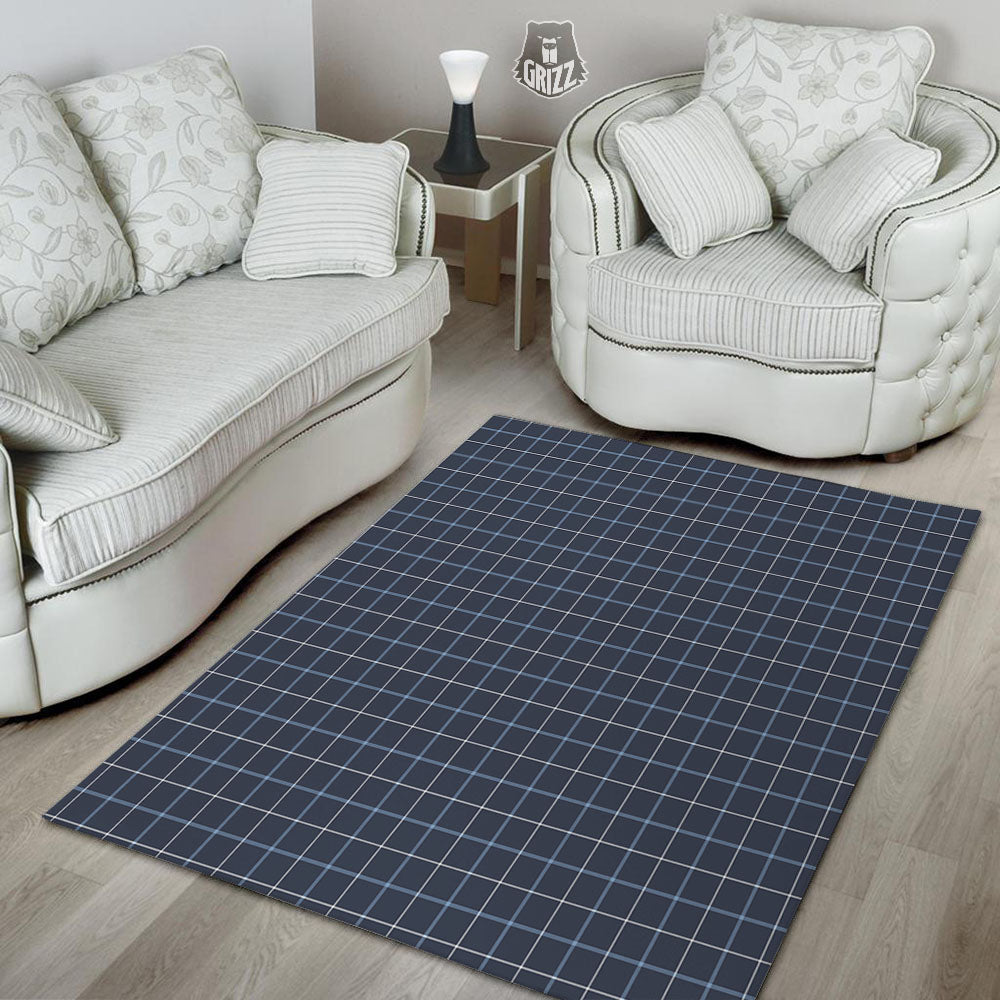 Tattersall Deep Blue Print Pattern Floor Mat-grizzshop