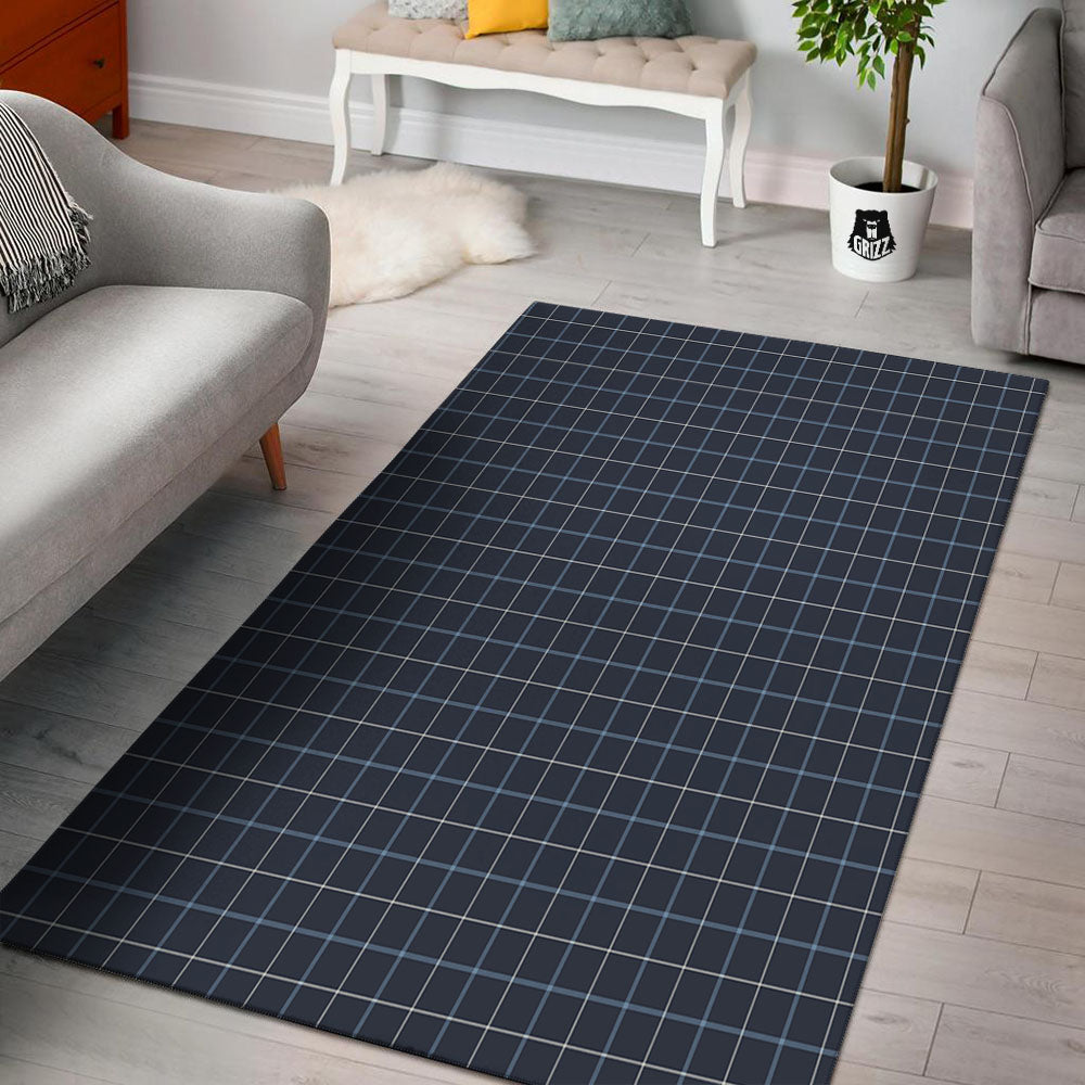 Tattersall Deep Blue Print Pattern Floor Mat-grizzshop