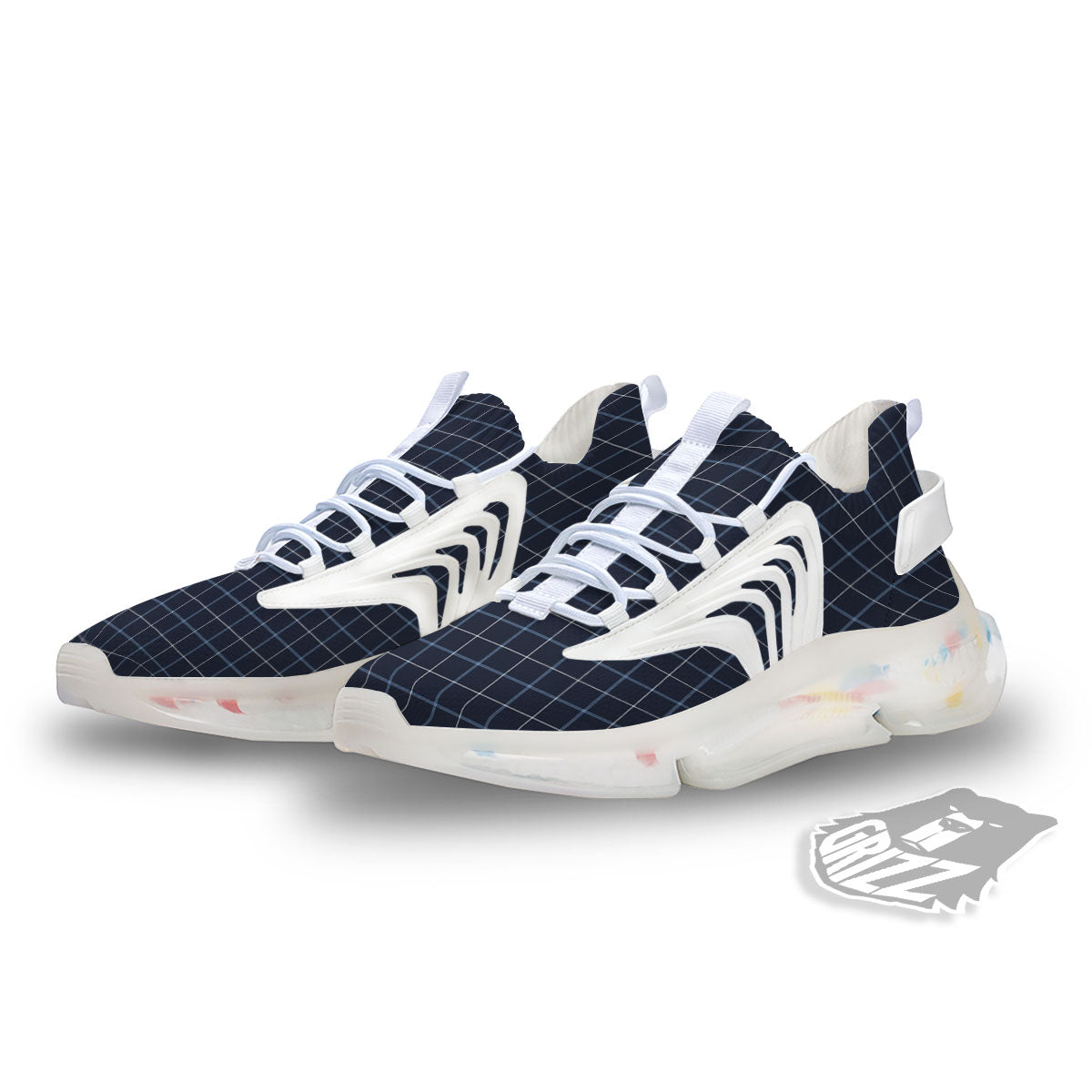 Tattersall Deep Blue Print Pattern White Gym Shoes-grizzshop