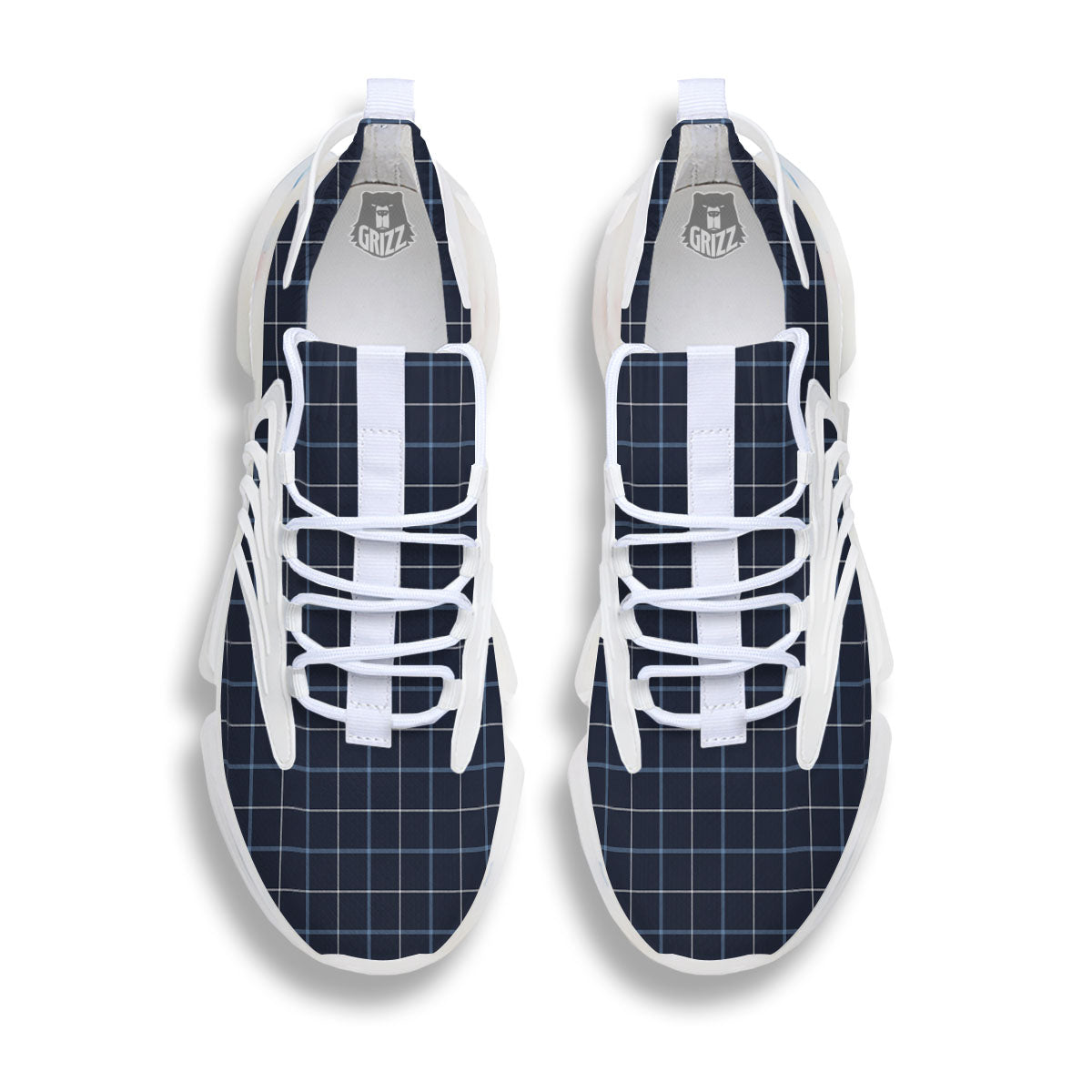 Tattersall Deep Blue Print Pattern White Gym Shoes-grizzshop