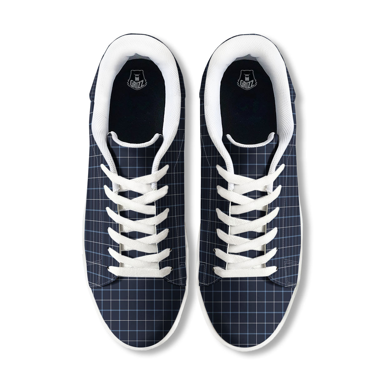 Tattersall Deep Blue Print Pattern White Low Top Sneakers-grizzshop