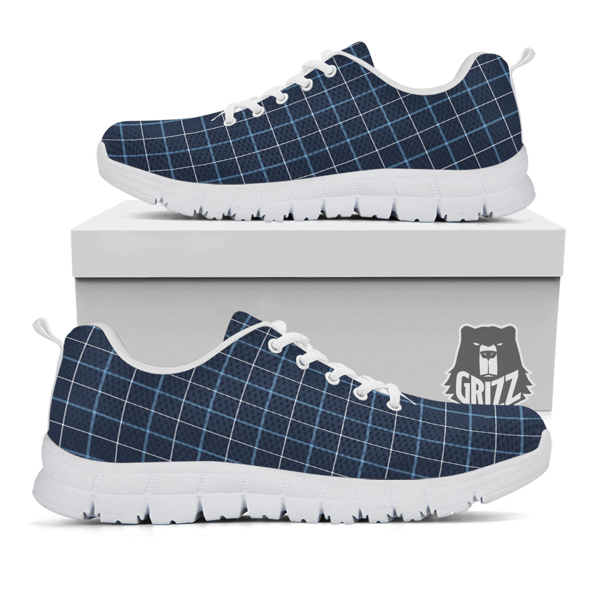 Tattersall Deep Blue Print Pattern White Sneaker-grizzshop