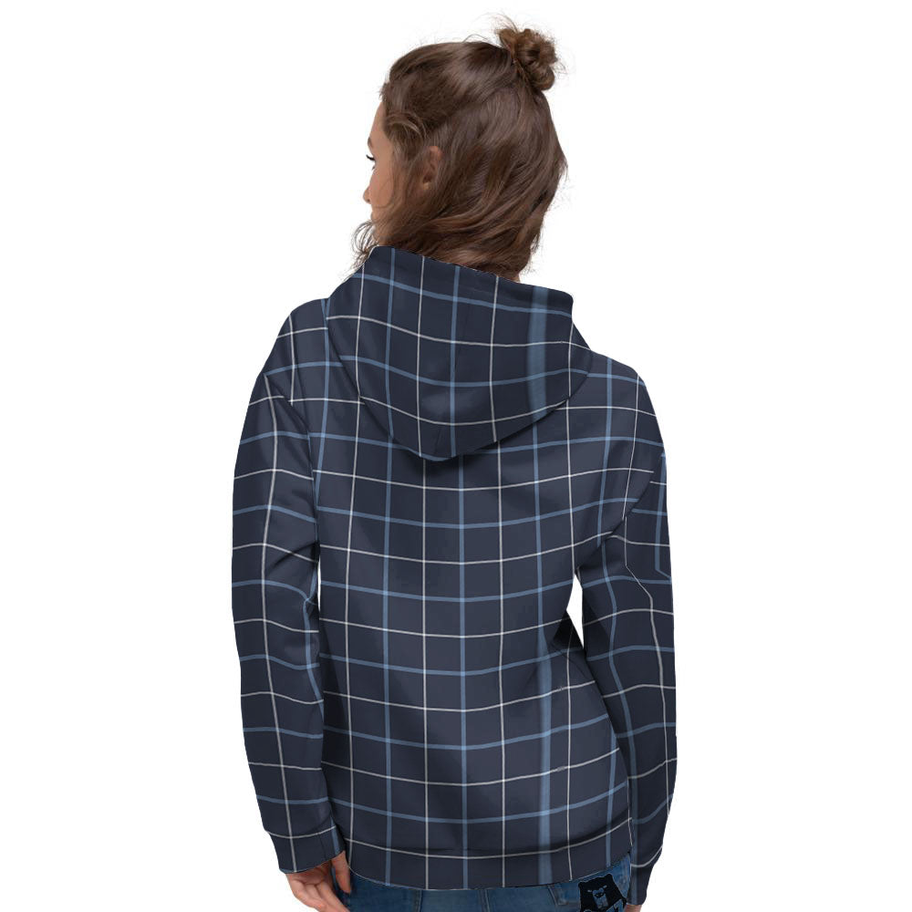 Tattersall Deep Blue Print Pattern Women's Hoodie-grizzshop