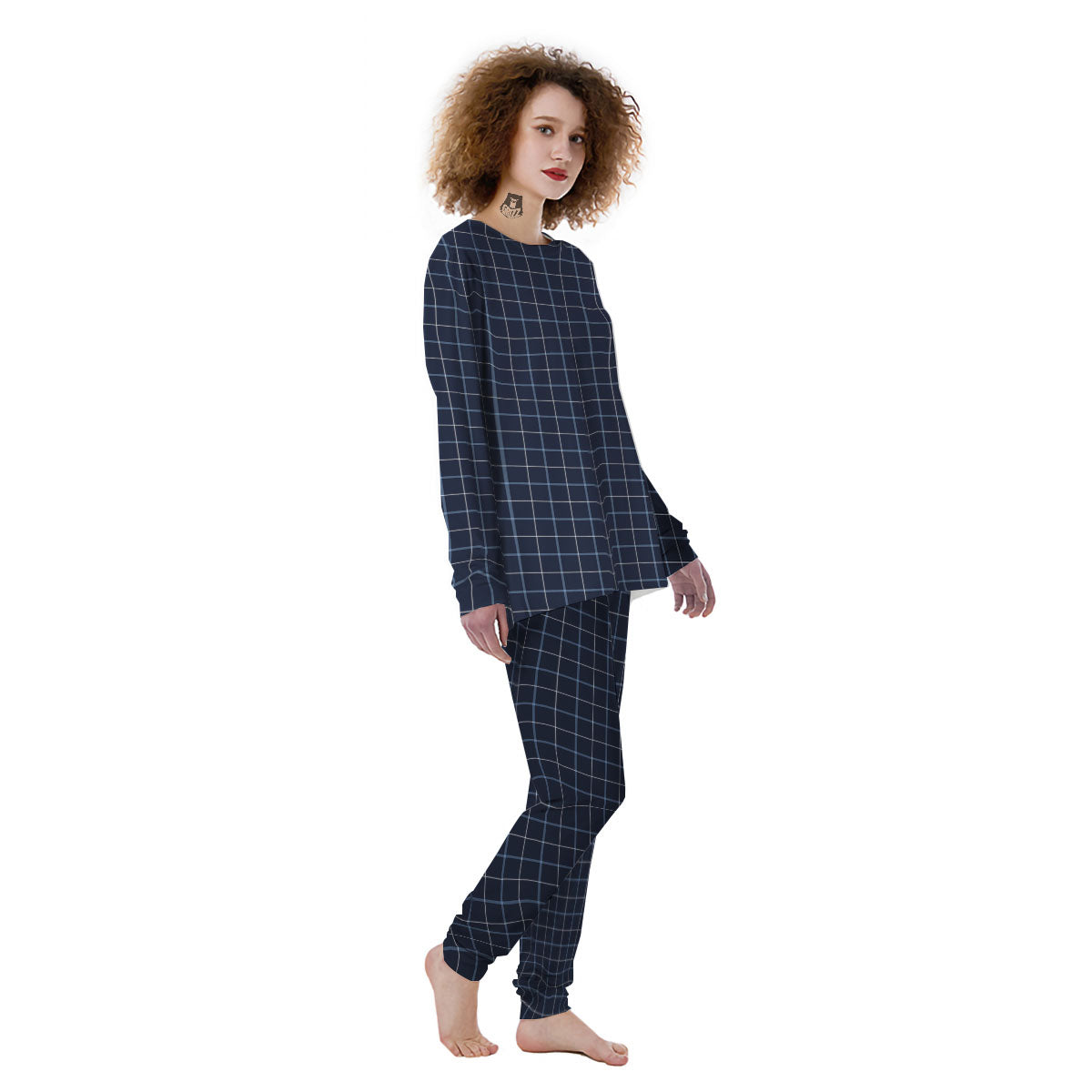 Tattersall Deep Blue Print Pattern Women's Pajamas-grizzshop