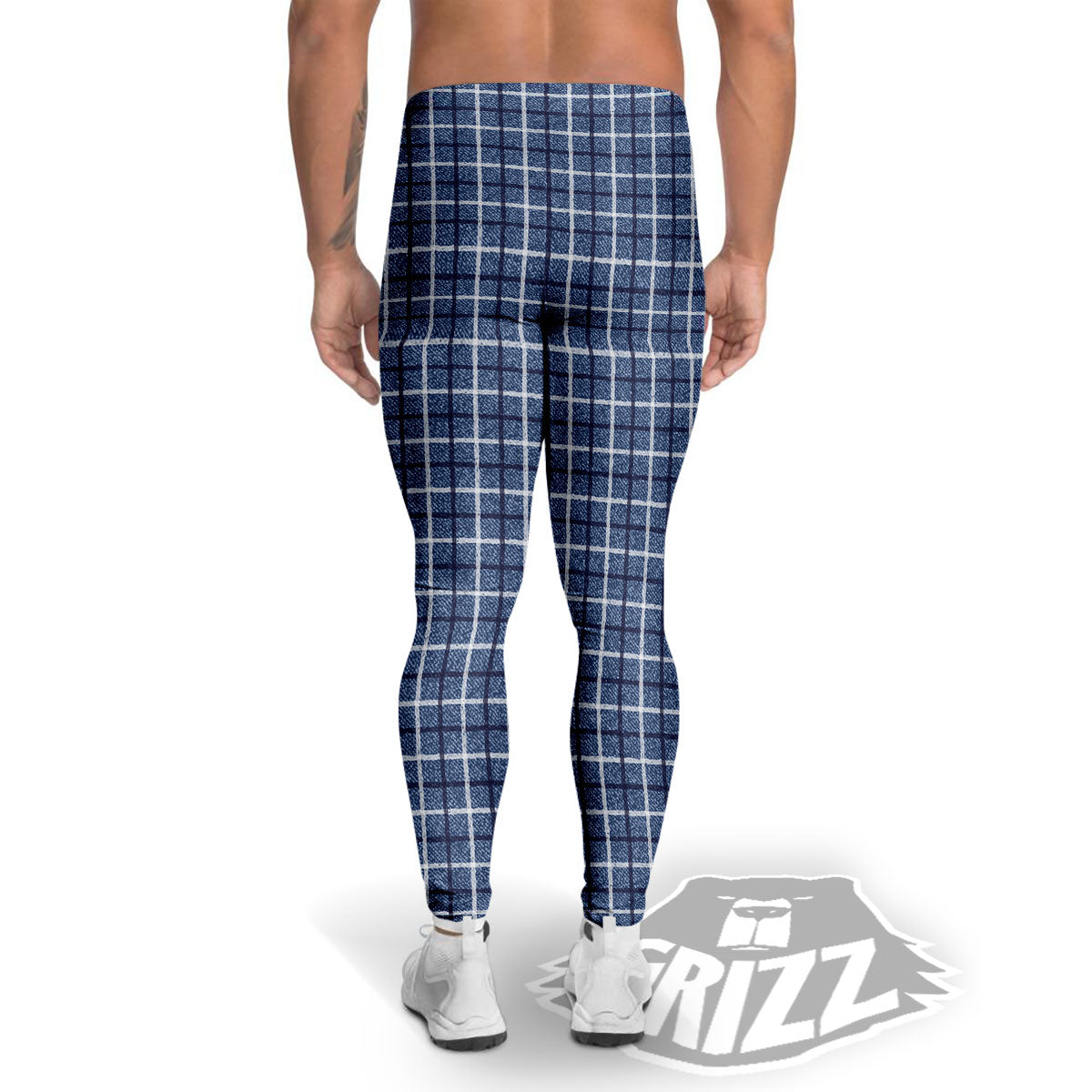 Tattersall Denim Print Pattern Men's Leggings-grizzshop