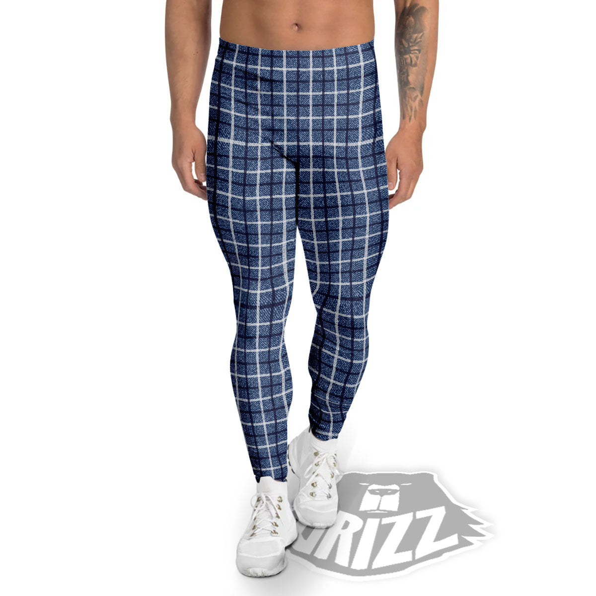 Tattersall Denim Print Pattern Men's Leggings-grizzshop