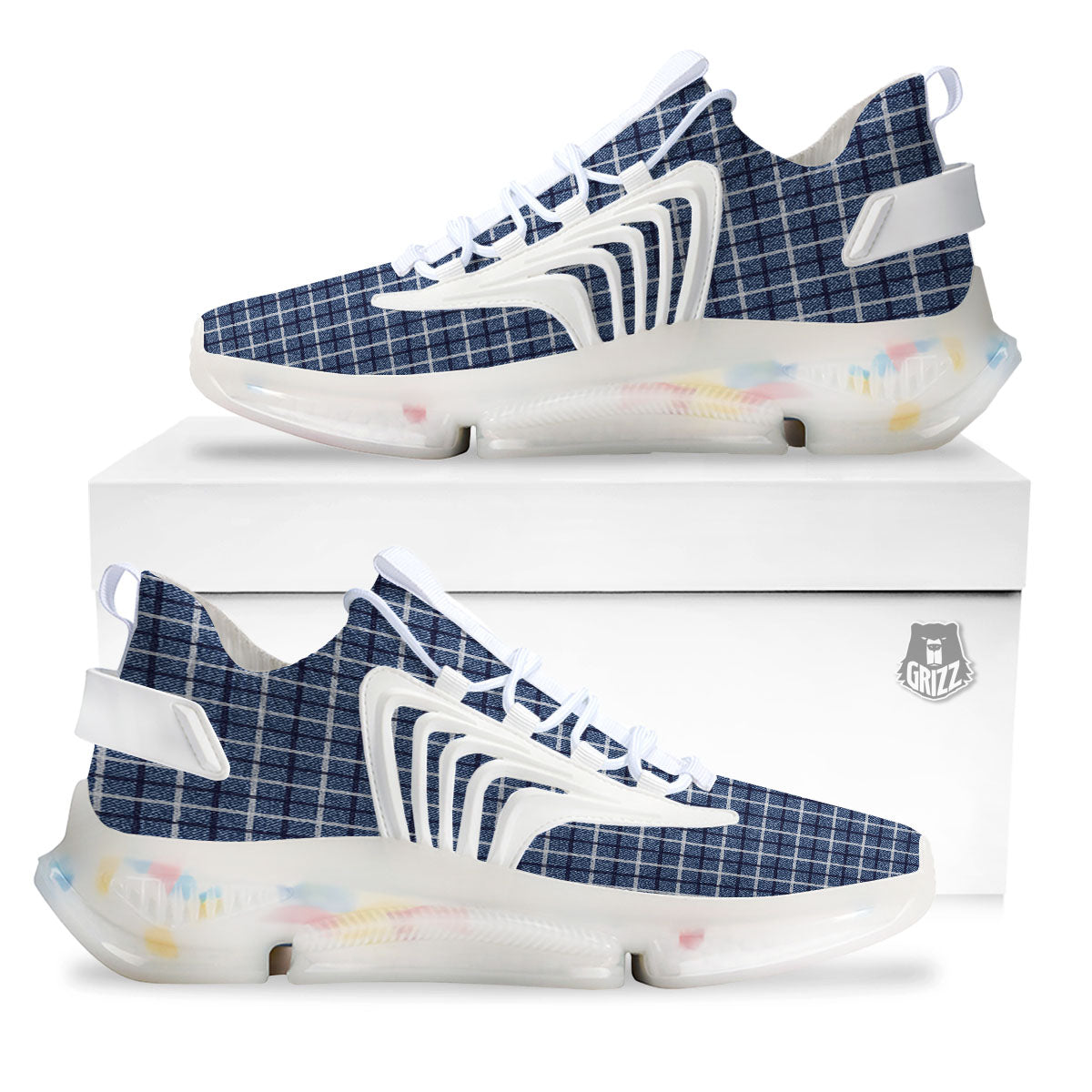 Tattersall Denim Print Pattern White Gym Shoes-grizzshop