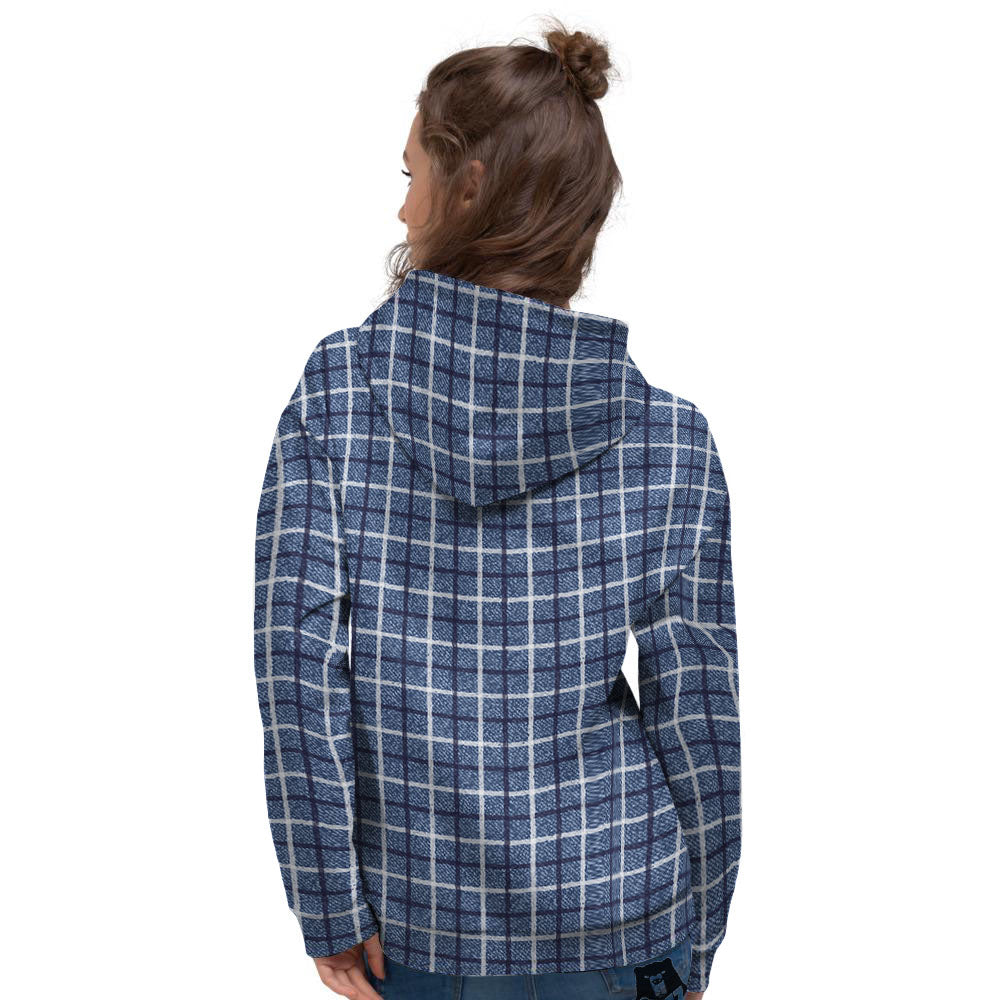 Tattersall Denim Print Pattern Women's Hoodie-grizzshop