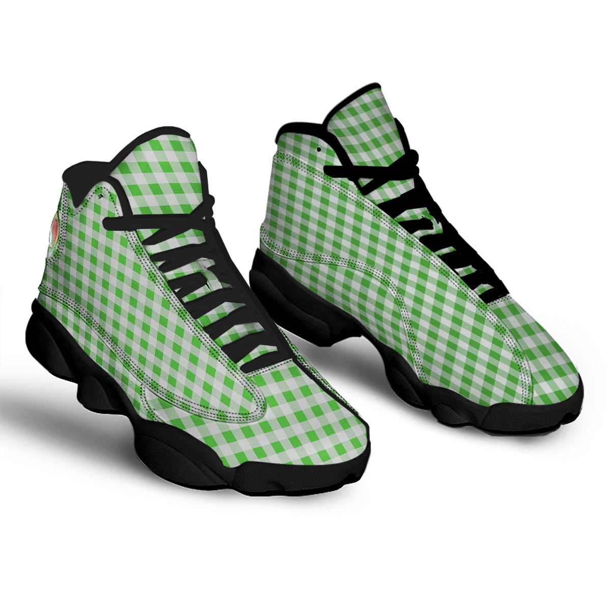 Tattersall Green Print Pattern Black Basketball Shoes-grizzshop