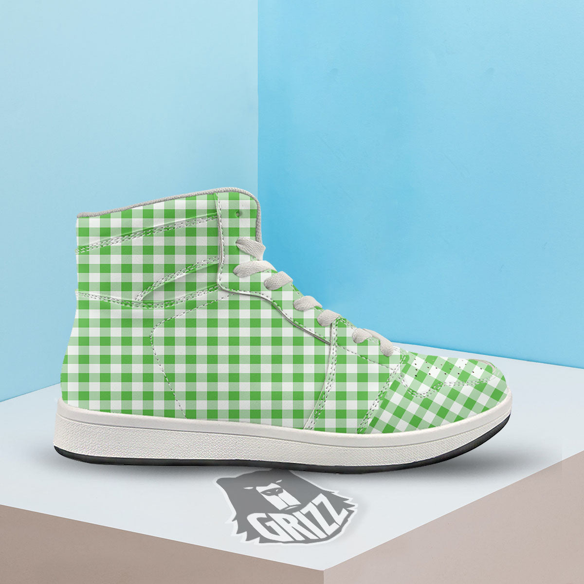 Tattersall Green Print Pattern High Top Sneakers-grizzshop