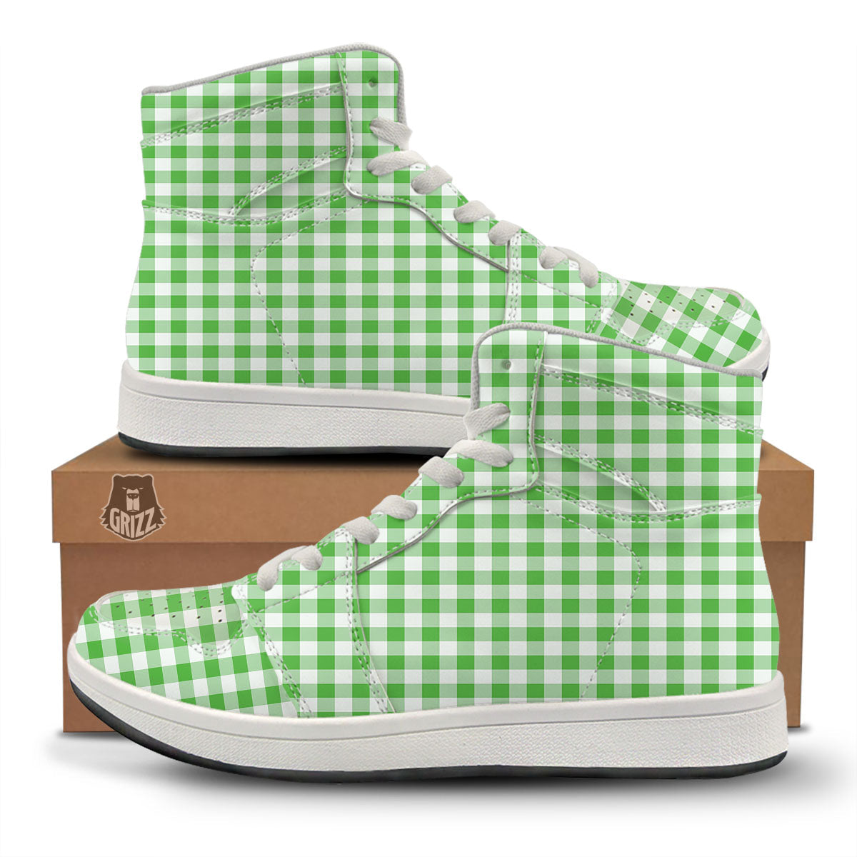Tattersall Green Print Pattern High Top Sneakers-grizzshop
