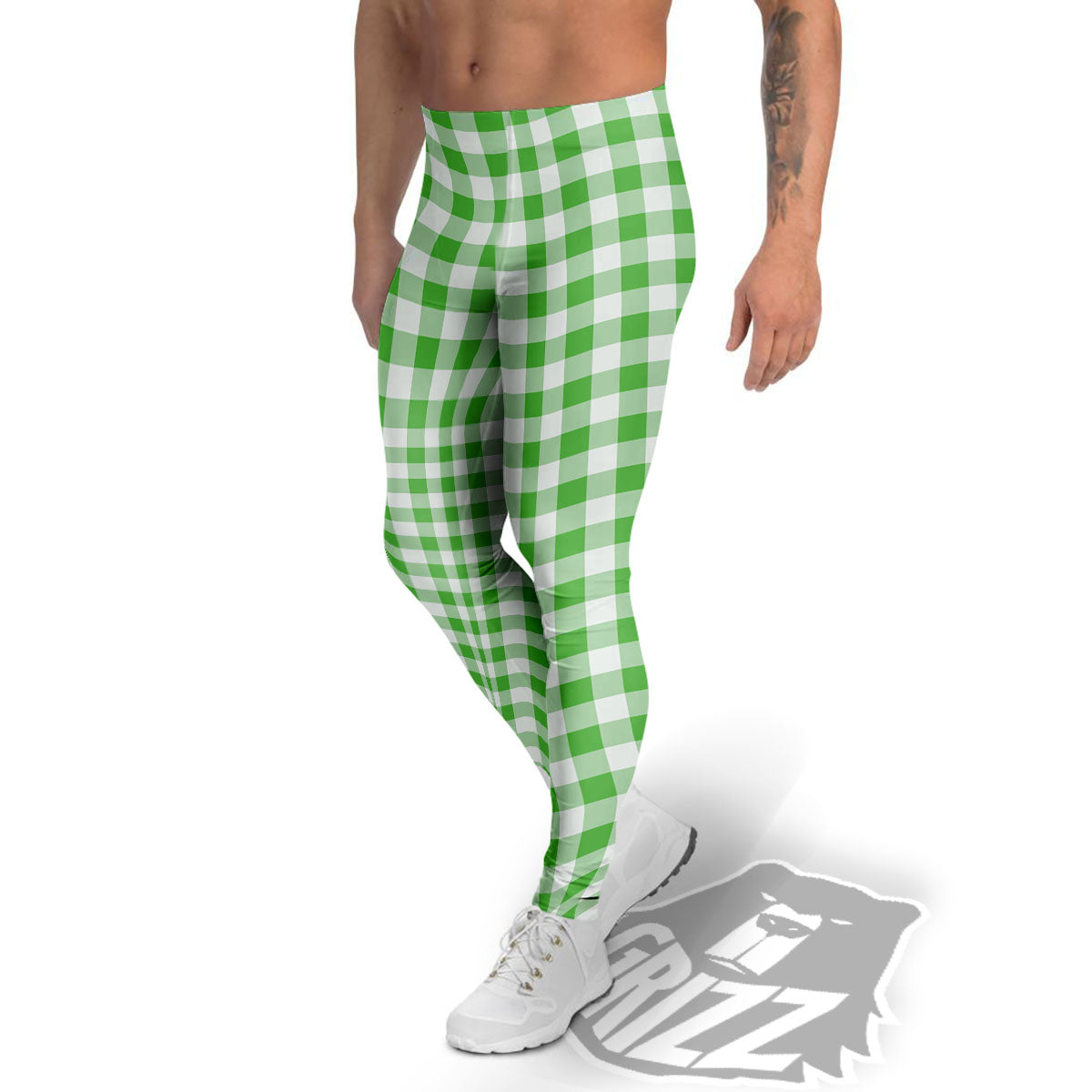 Tattersall Green Print Pattern Men's Leggings-grizzshop